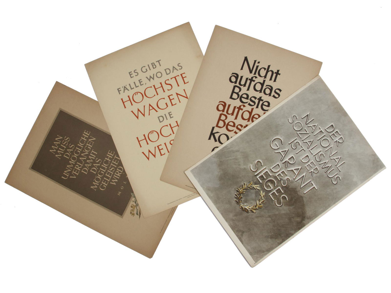 A LOT OF 4 GERMAN NAZI WWII PROPAGANDA POSTERS: This is a lot of German WWII propaganda posters from the Weekly Quotation of the NSDAP. Included:Poster No. 2: It depends not on the best, but rather on you doing your best by Arndt, January 1943. Pos