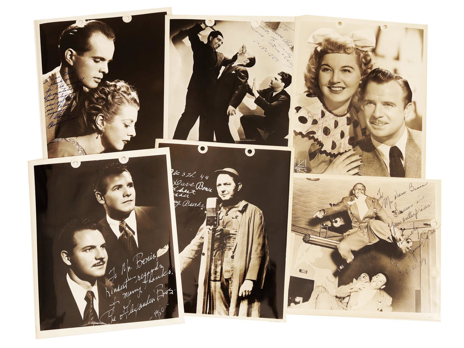 A SET OF 6 CELEBRITIES PHOTO SIGNED FOR D. BINES: This lot includes six signed photos of American celebrities. The first photo is an autographed Coco Steve & Eddy by Maurice, Chicago. The second picture is Edwards and Diane's photo from General Artis