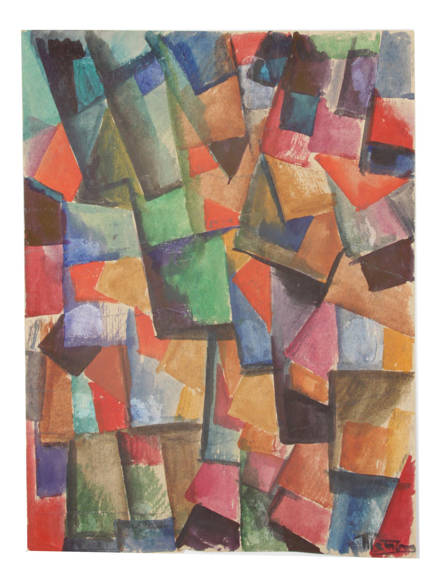 A RUSSIAN GOUACHE PAINTING BY VLADIMIR TATLIN: A Vladimir Tatlin (Russian, 1885 - 1953) gouache on paper abstract painting. Signed lower right. Dimensions: 12 x 9 in.