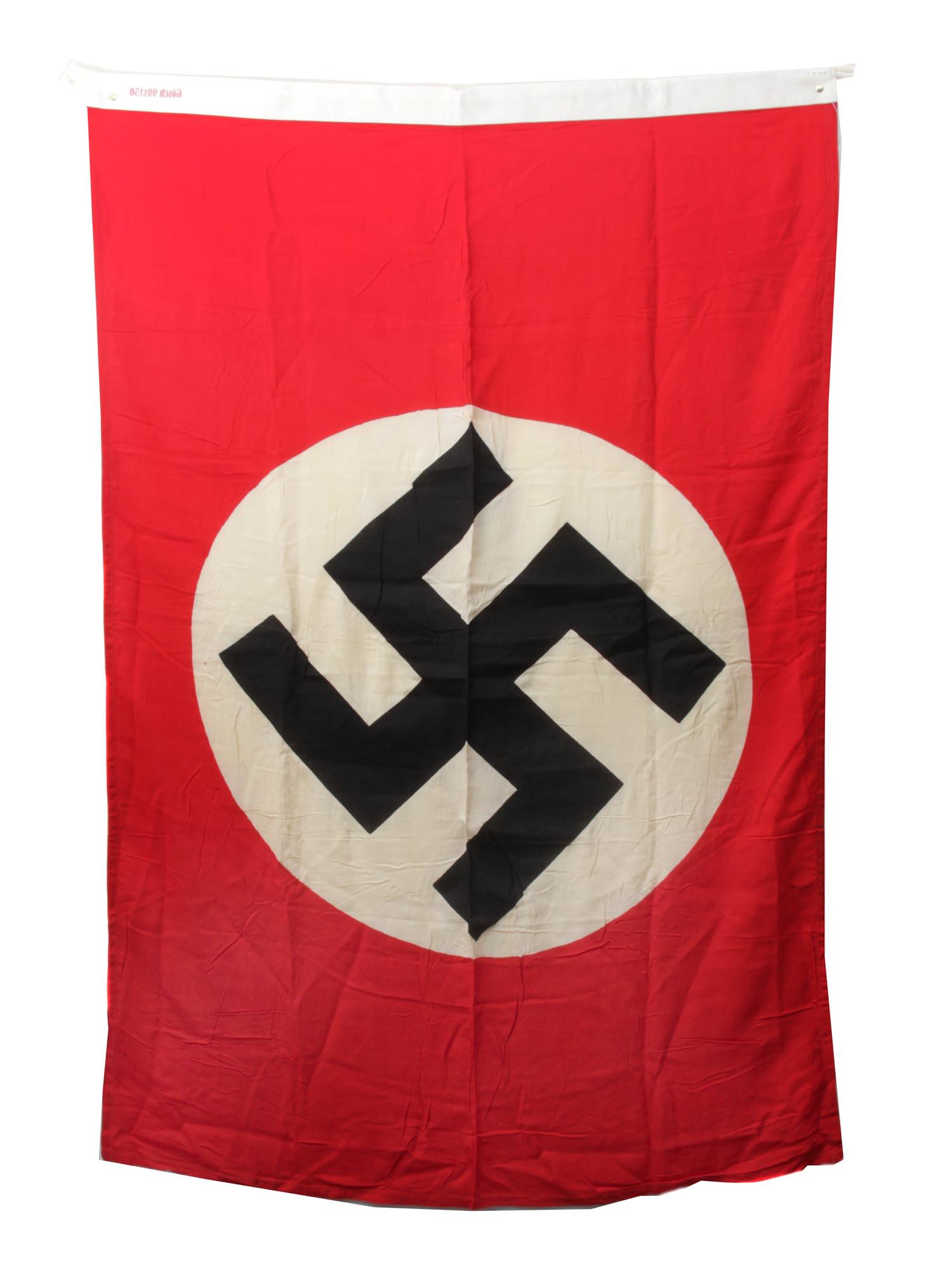 A LARGE GERMAN WWII NSDAP PARTY FLAG: This is a German WWII NSDAP Party flag. The flag is made in vibrant red with a swastika in the middle and it's marked Gosch 90 x 150.Hitler's Germany placed a great emphasis on symbology, the use of f