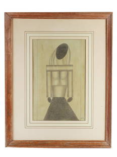A RUSSIAN PAINTING ON PAPER BY NIKOLAY SUETIN: A Nikolay Suetin, Russian artist, representative of the avant-garde in its suprematist version, 1897-1954. A painting on paper depicting abstract female figure. Signed by the artist, lower right. Fram