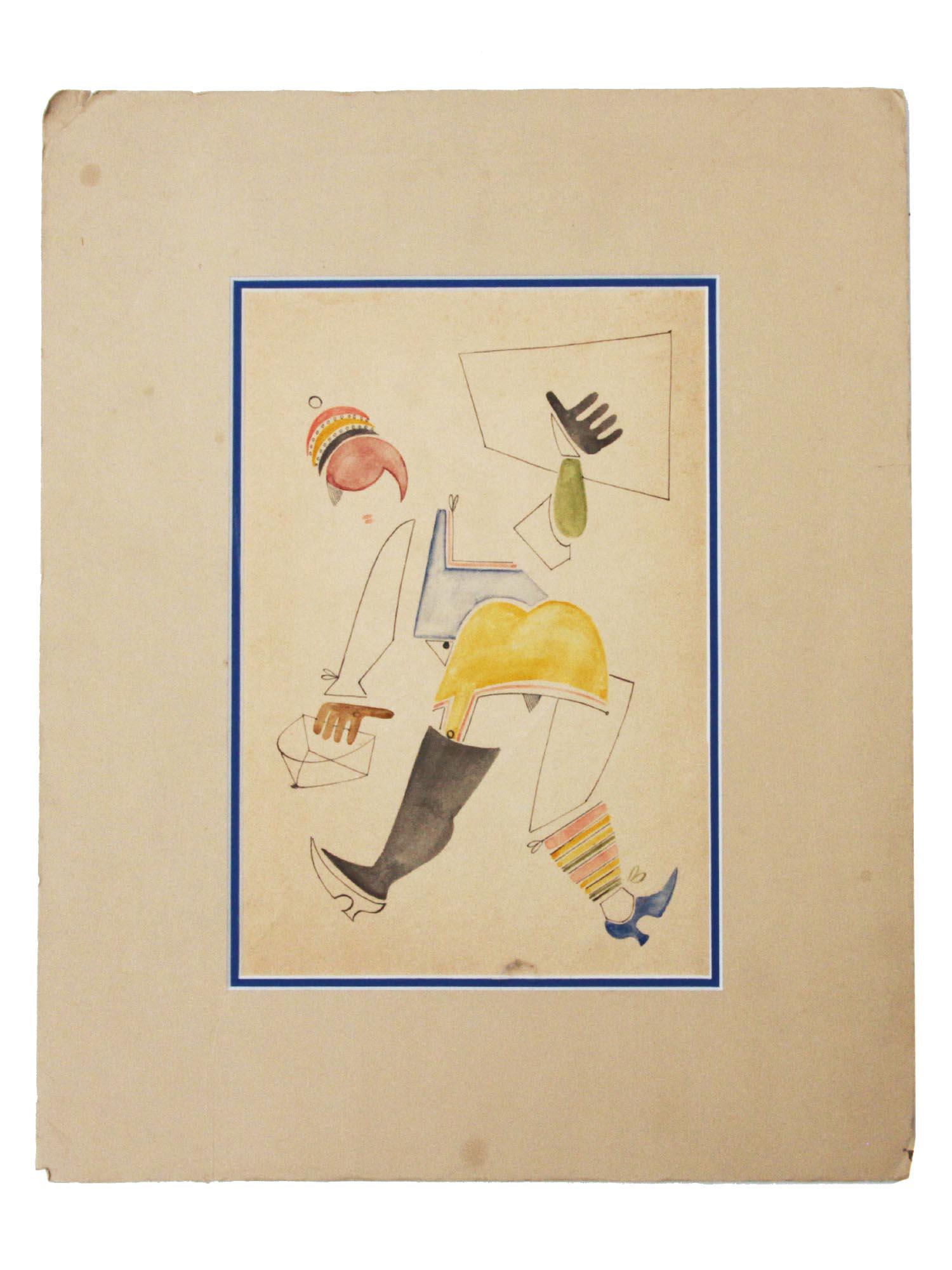 AN ORIGINAL RUSSIAN PAINTING BY VLADIMIR LEBEDEV: This is unique and original color drawing by Vladimir Lebedev, 1891 - 1967. Dimensions: 13 1/2 x 10 3/4 in.