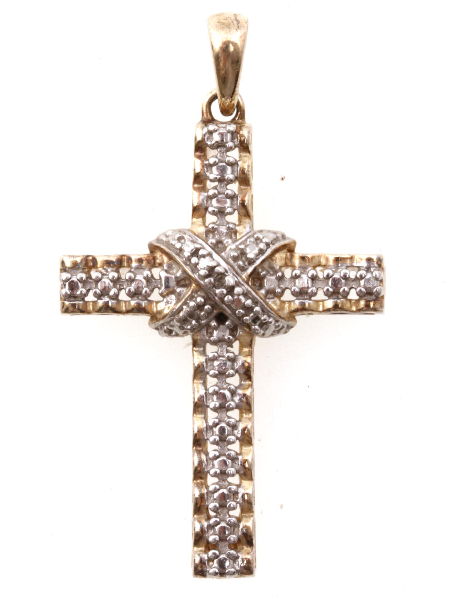 A VINTAGE 925 SILVER WITH DIAMONDS CROSS PENDANT (1 of 2)