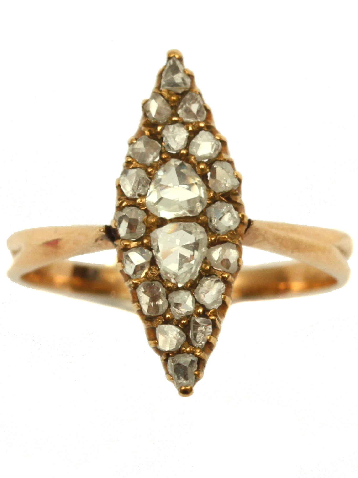 A RUSSIAN ROSE GOLD W. CLEAR STONES CLUSTER RING (1 of 3)