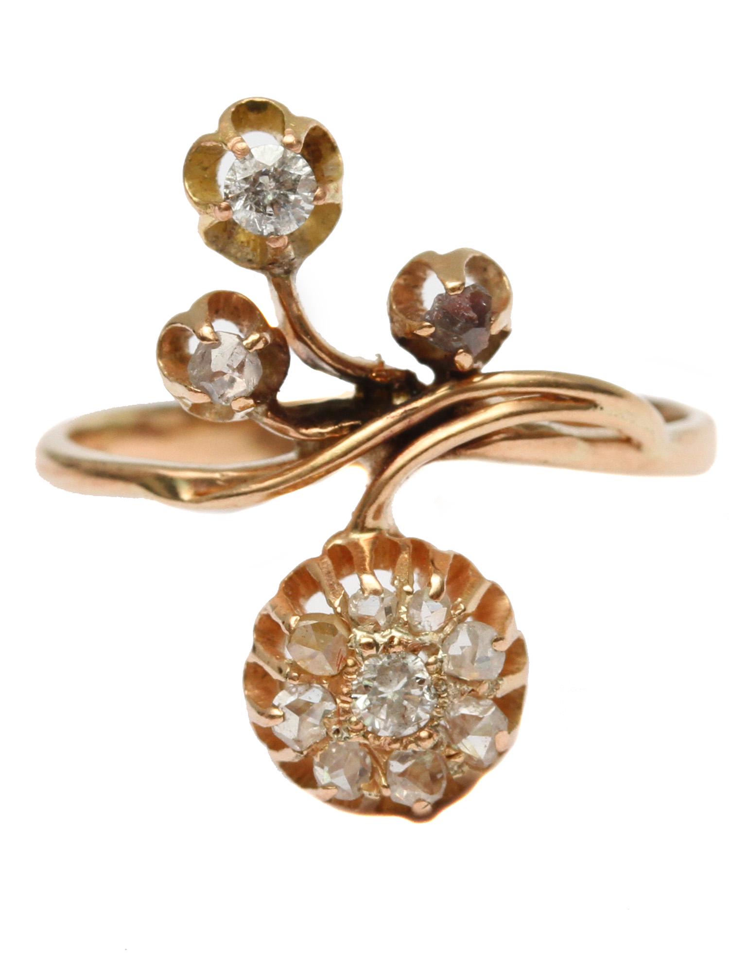 A RUSSIAN ROSE GOLD DIAMOND BYPASS COCKTAIL RING (1 of 3)