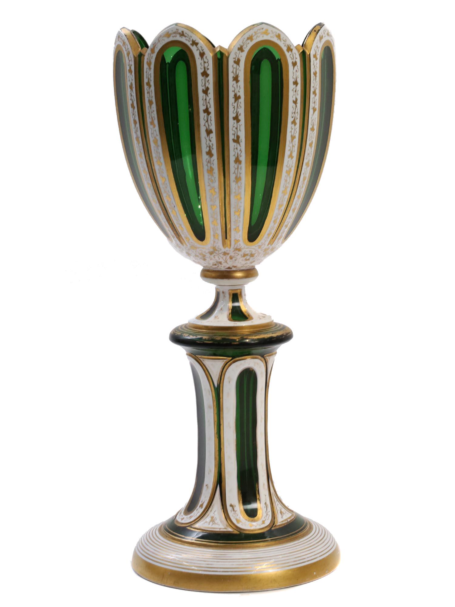 ANTIQUE BOHEMIAN OVERLAID GLASS VASE OF CHALICE (1 of 3)