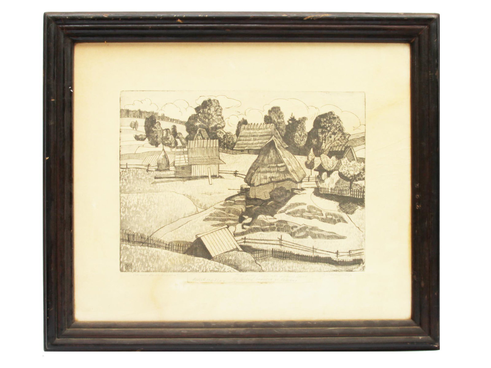 A SIGNED UKRANIAN ETCHING BY ZINOVY KETSALO: Vintage etching The Old Motherland by artist Zinovy Evstakhovich Ketsalo (Ukranian, 1919 - 2010). Inscriptions on the margins in Ukrainian: at the lower left is the title of the work, in the center is