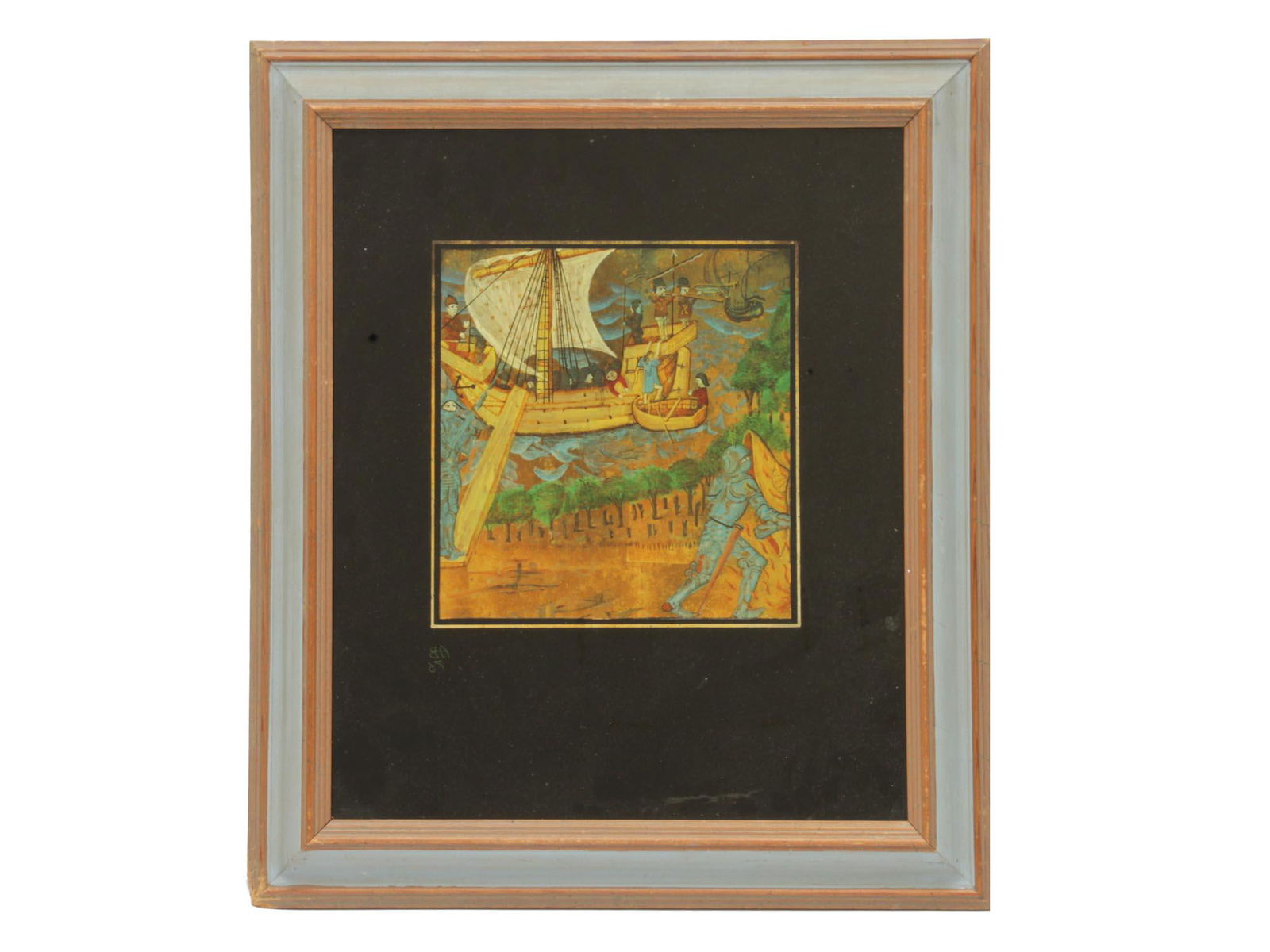 EUROPEAN MONOTYPE ON PAPER SIGNED MEDIEVAL SCENE (1 of 4)