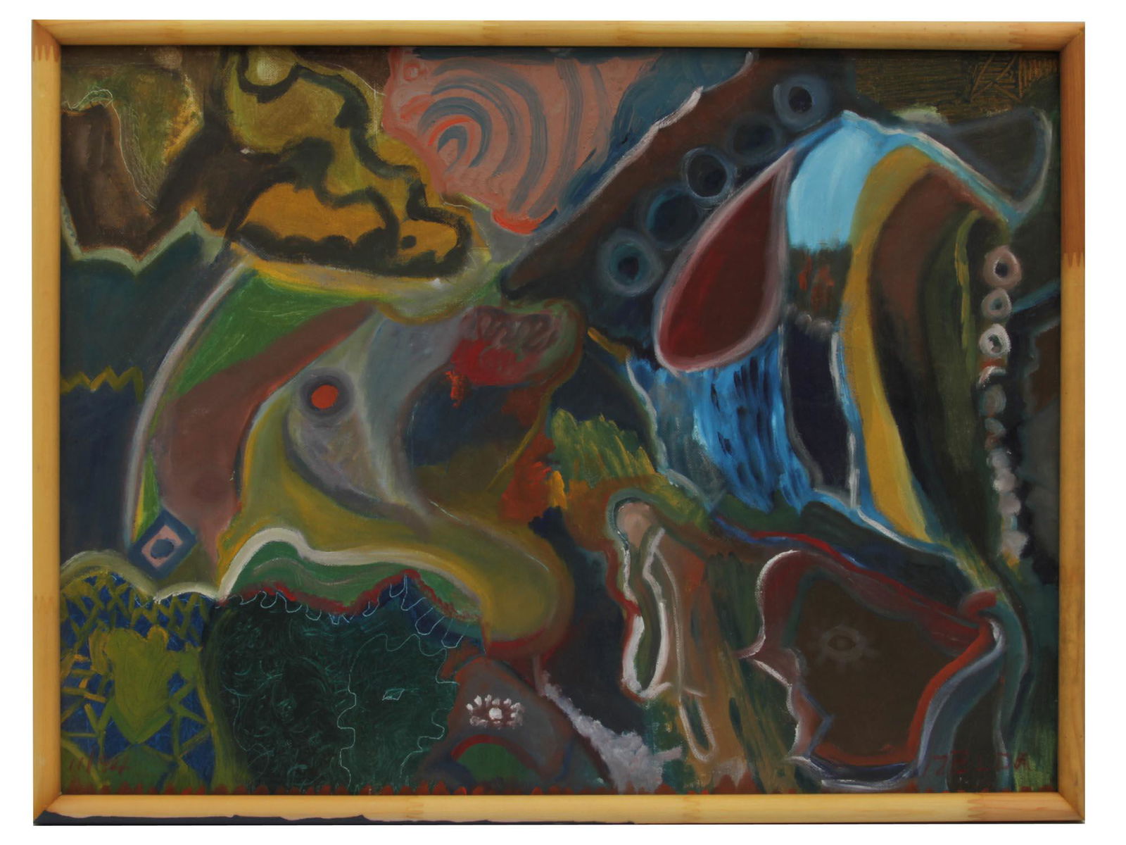 AN ABSTRACT OIL ON CANVAS PAINTING SIGNED ZELDA (1 of 3)