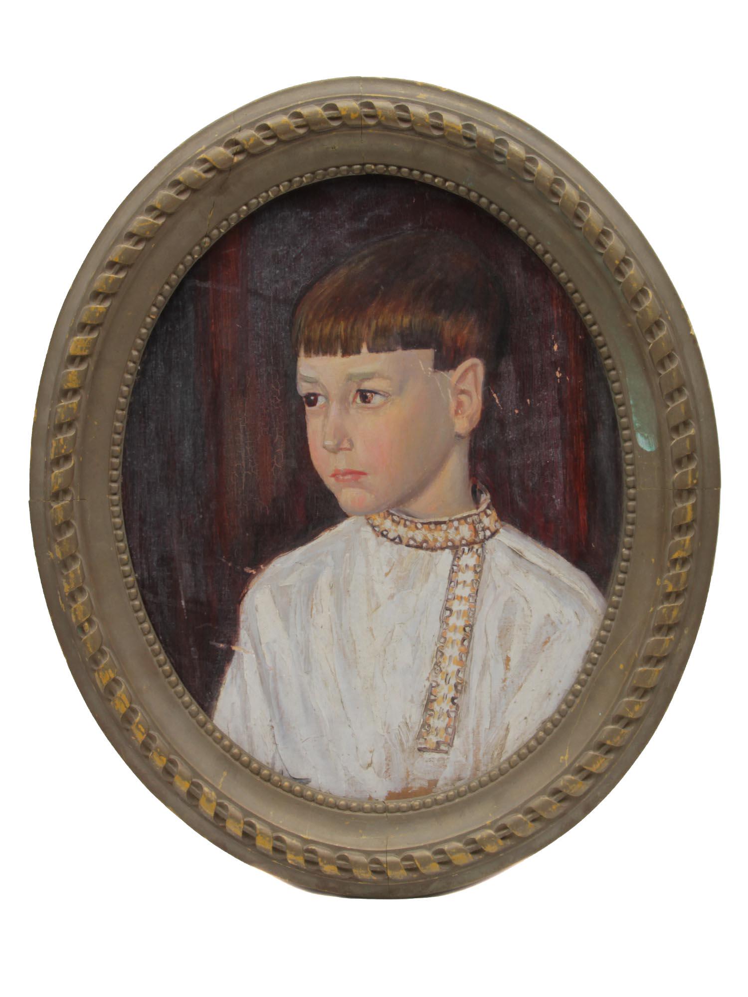 ANTIQUE RUSSIAN OIL PAINTING ON BOARD BOY COSTUME (1 of 2)