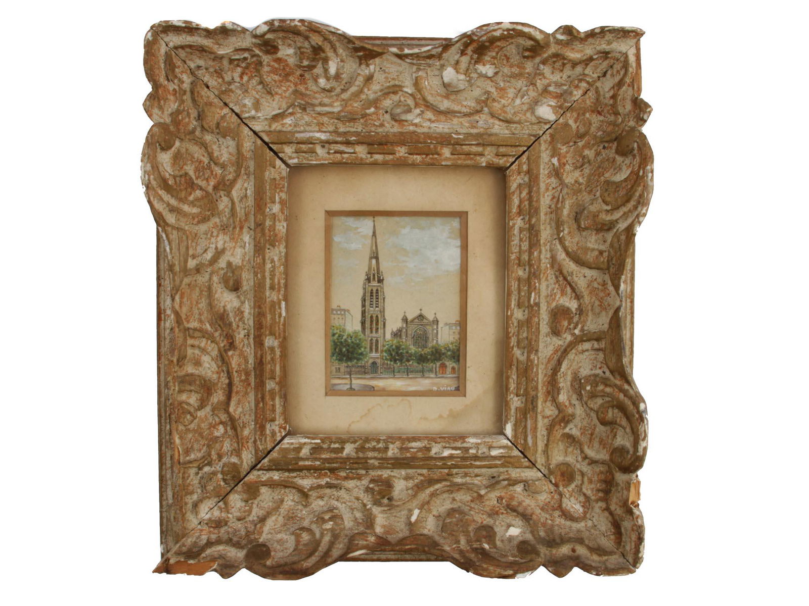 A FRENCH WATERCOLOR PAINTING ON PAPER CATHEDRAL (1 of 4)