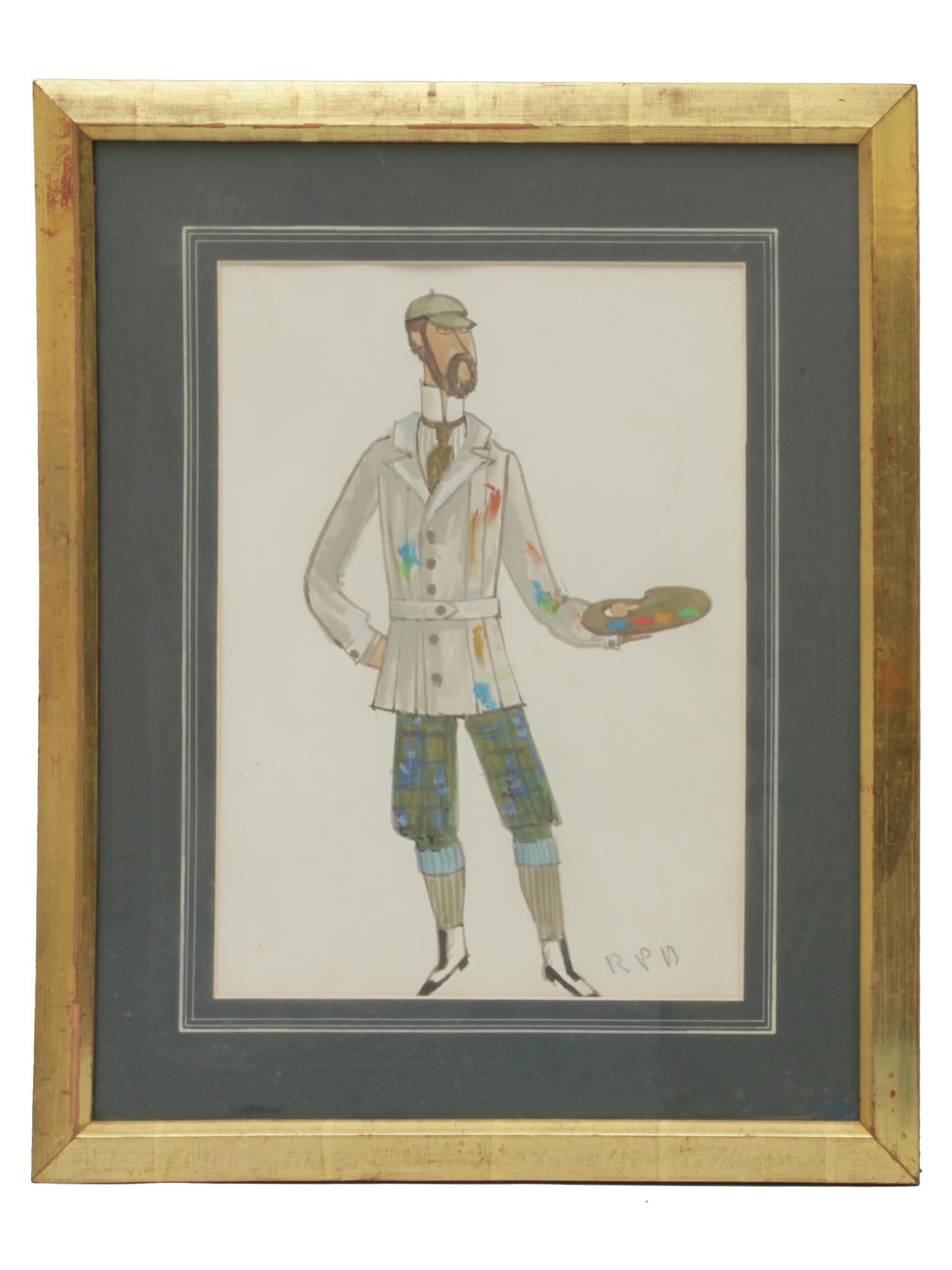 A VINTAGE WATERCOLOR ON PAPER COSTUME SKETCH (1 of 3)