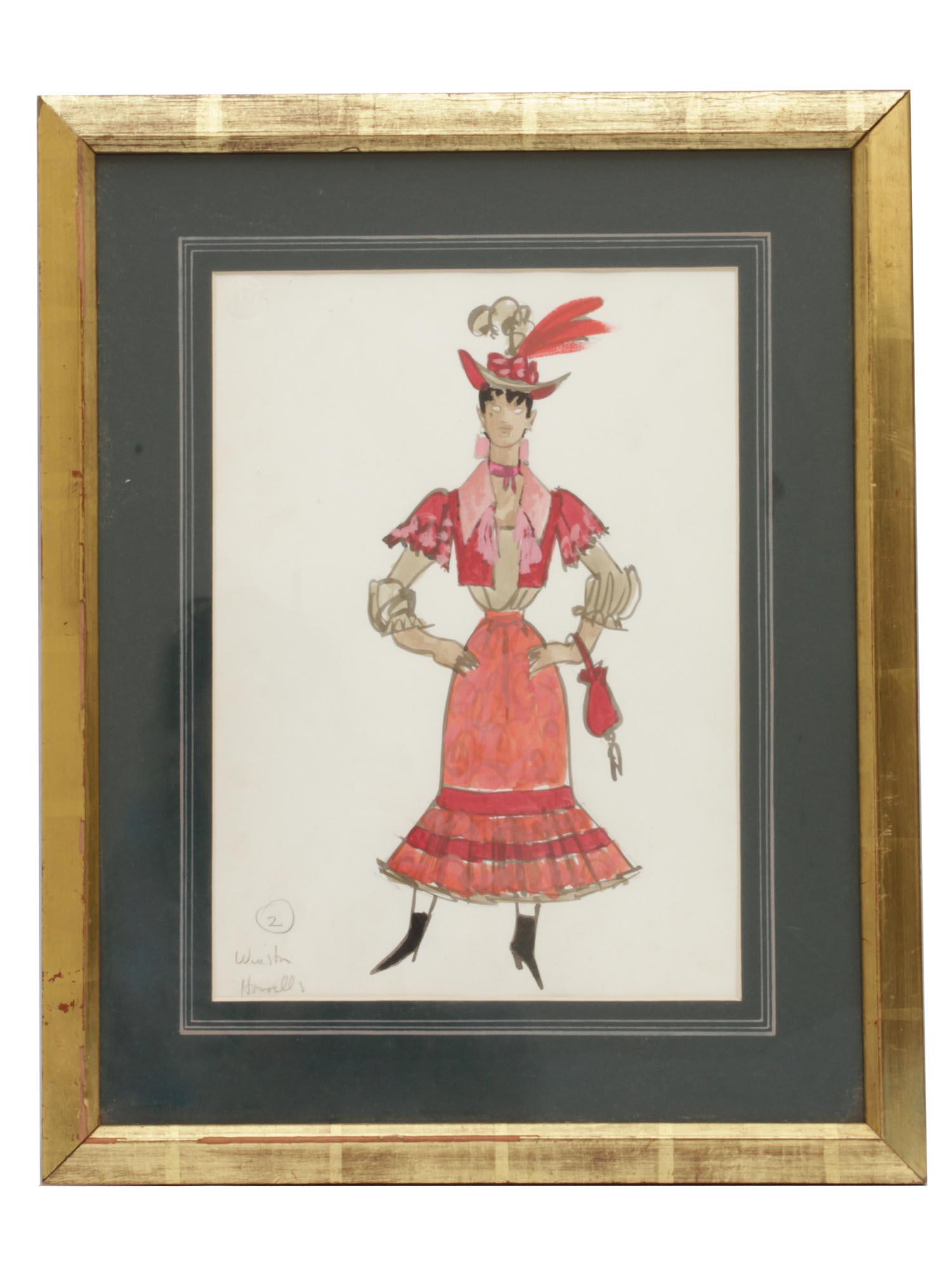 A VINTAGE WATERCOLOR ON PAPER COSTUME SKETCH (1 of 3)