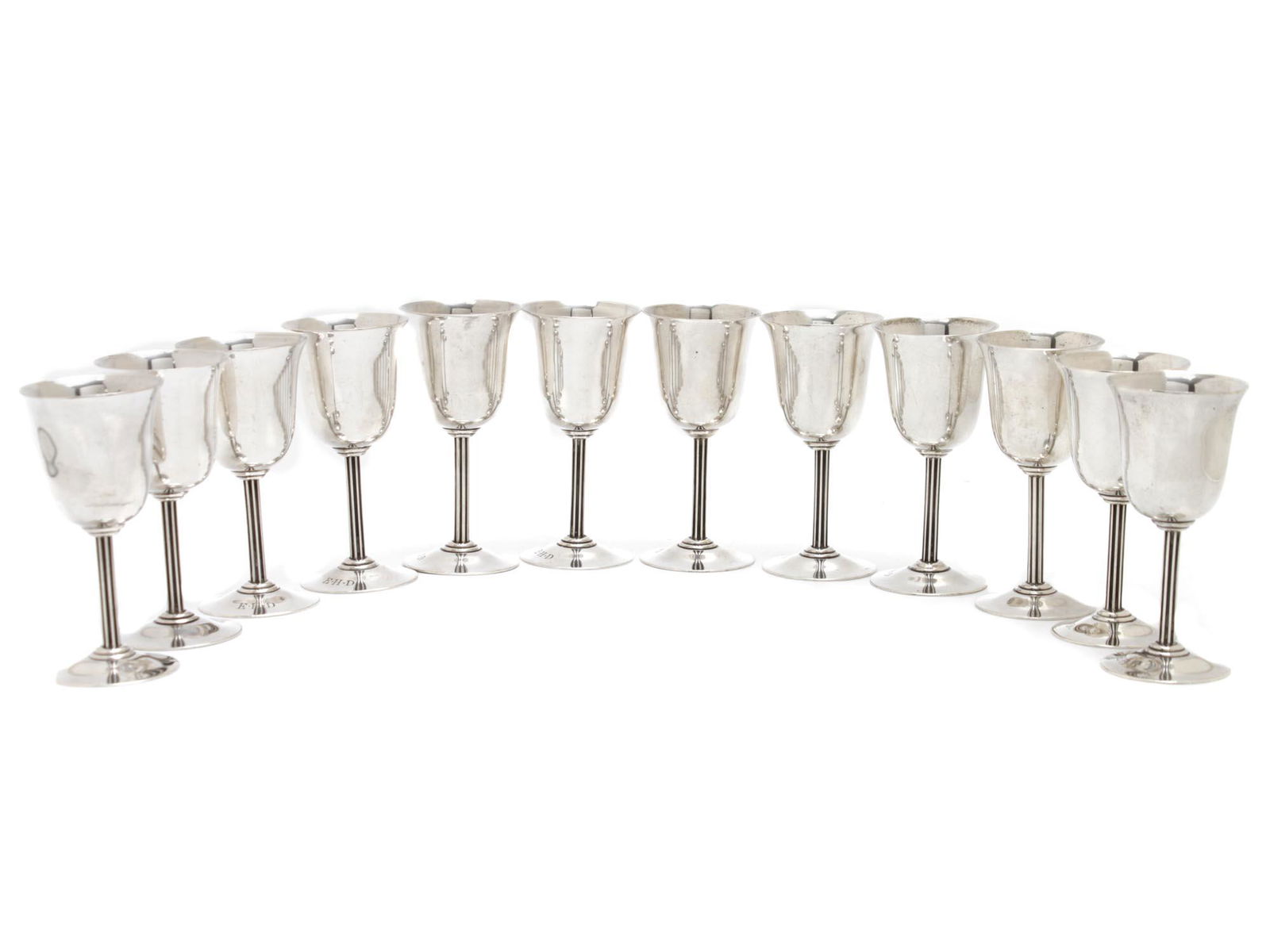 A SET OF 12 SOLID STERLING SILVER SHOT CUPS (1 of 8)