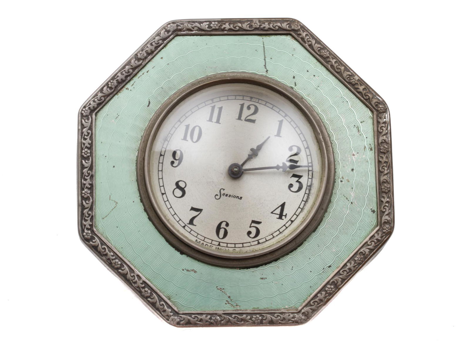 AN ANTIQUE SESSIONS USA NIGHTSTAND ENAMELED CLOCK (1 of 6)