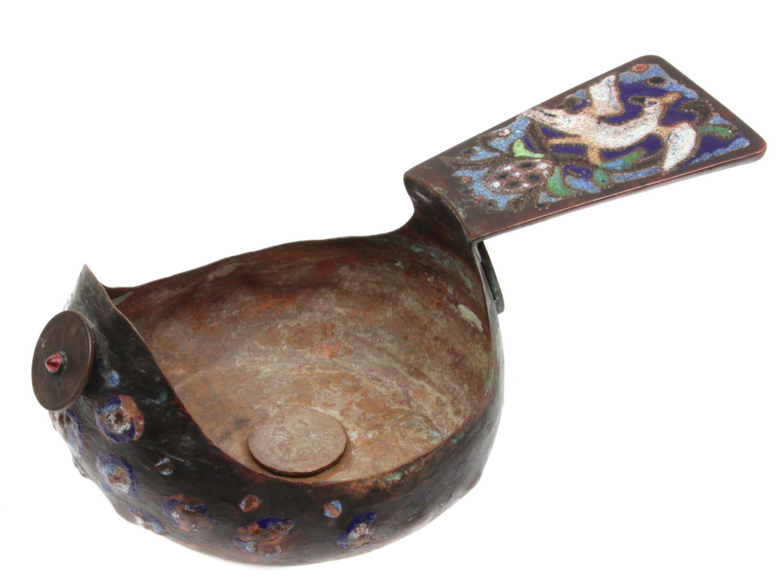 AN ANTIQUE RUSSIAN COPPER ENAMELED KOVSH 1834 (1 of 6)