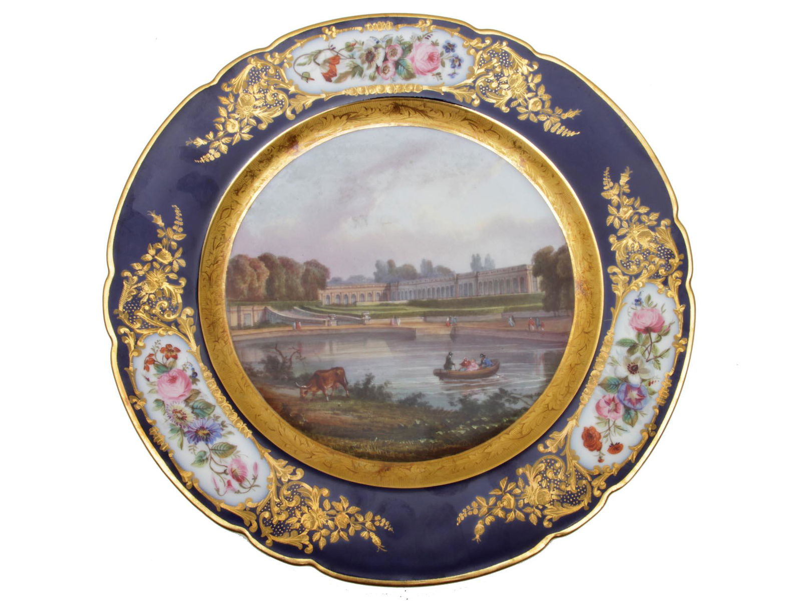 ANTIQUE PAINTED SCENE LAKE CASTLE PORCELAIN PLATE (1 of 2)
