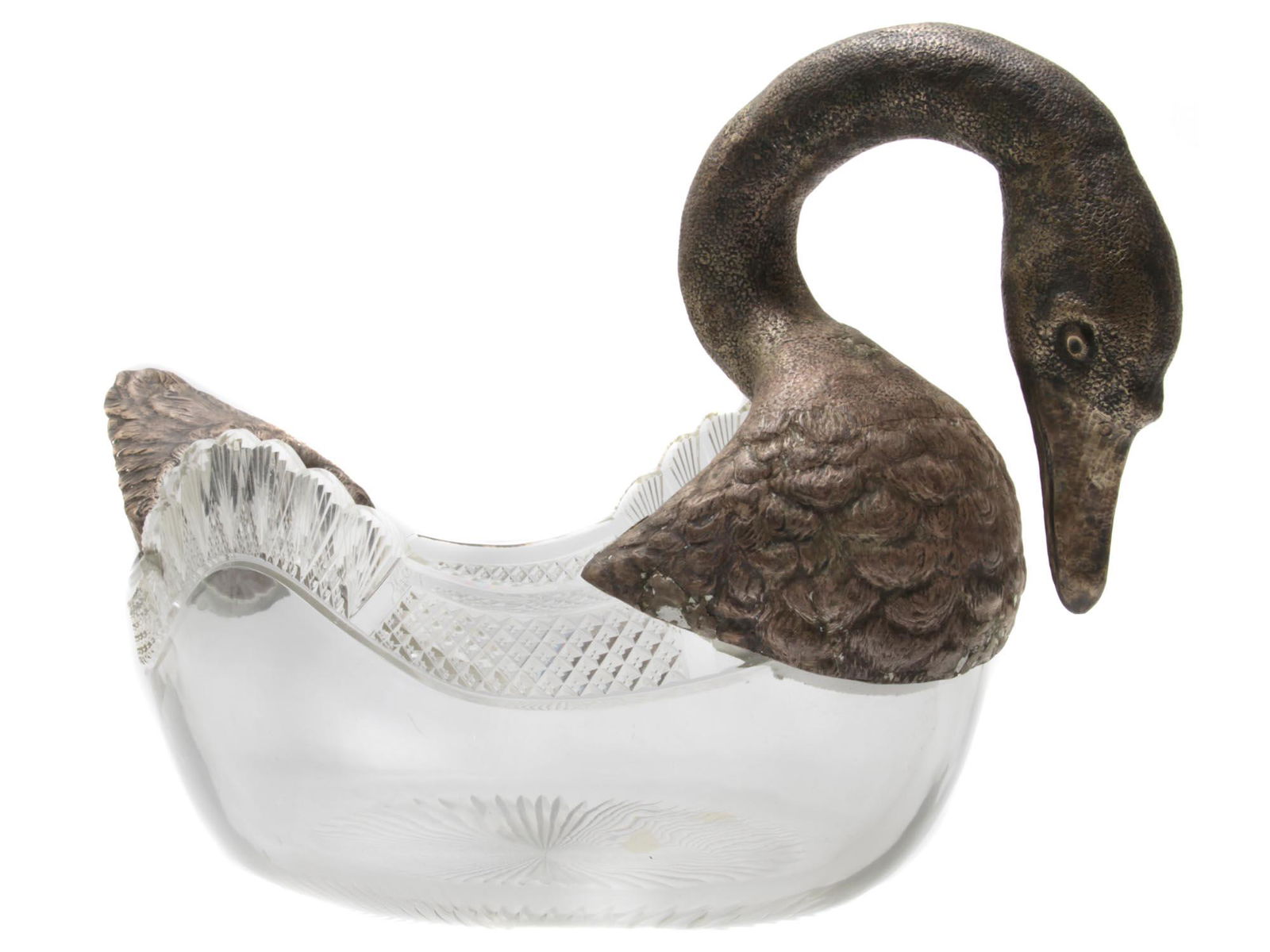 AN ANTIQUE RUSSIAN SILVER AND CUT CRYSTAL SWAN (1 of 7)