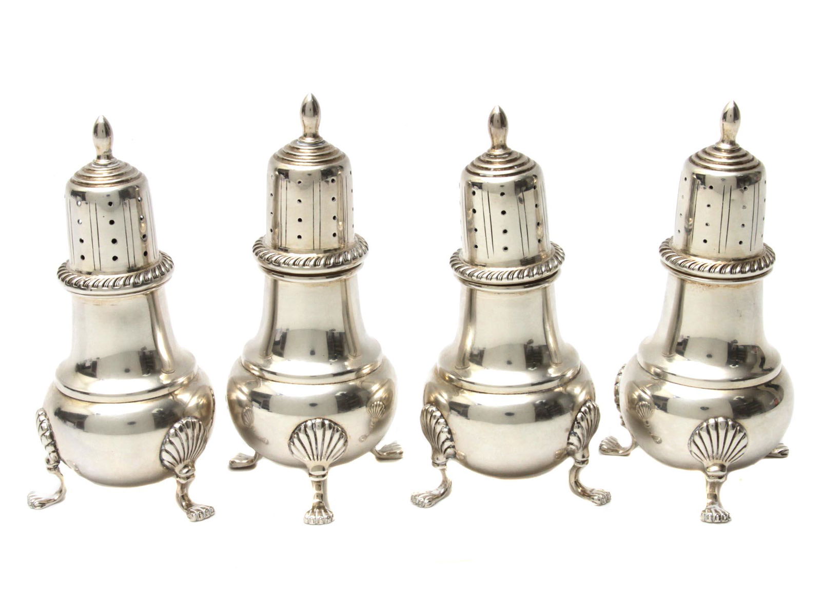 A SET OF FOUR CARTIER SILVER SALT PEPPER SHAKERS (1 of 6)