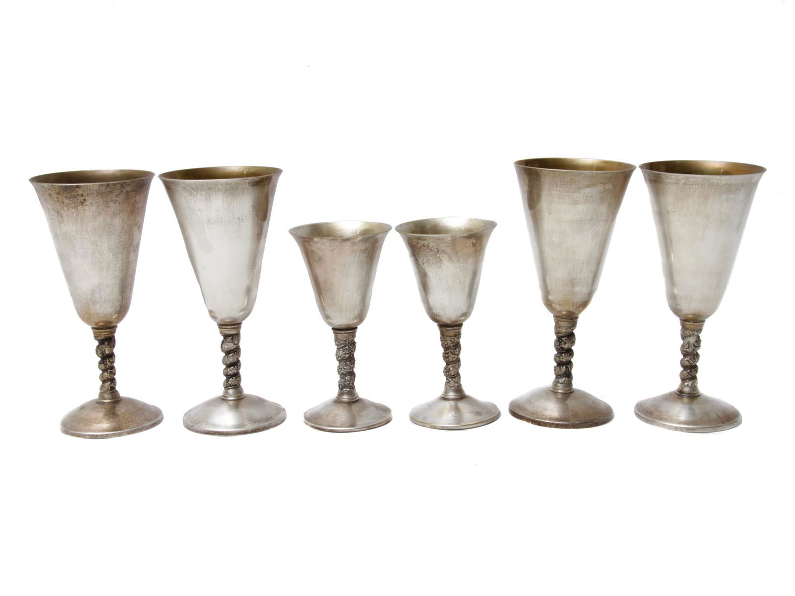 A SPANISH SET OF SILVER PLATED GOBLETS (1 of 12)