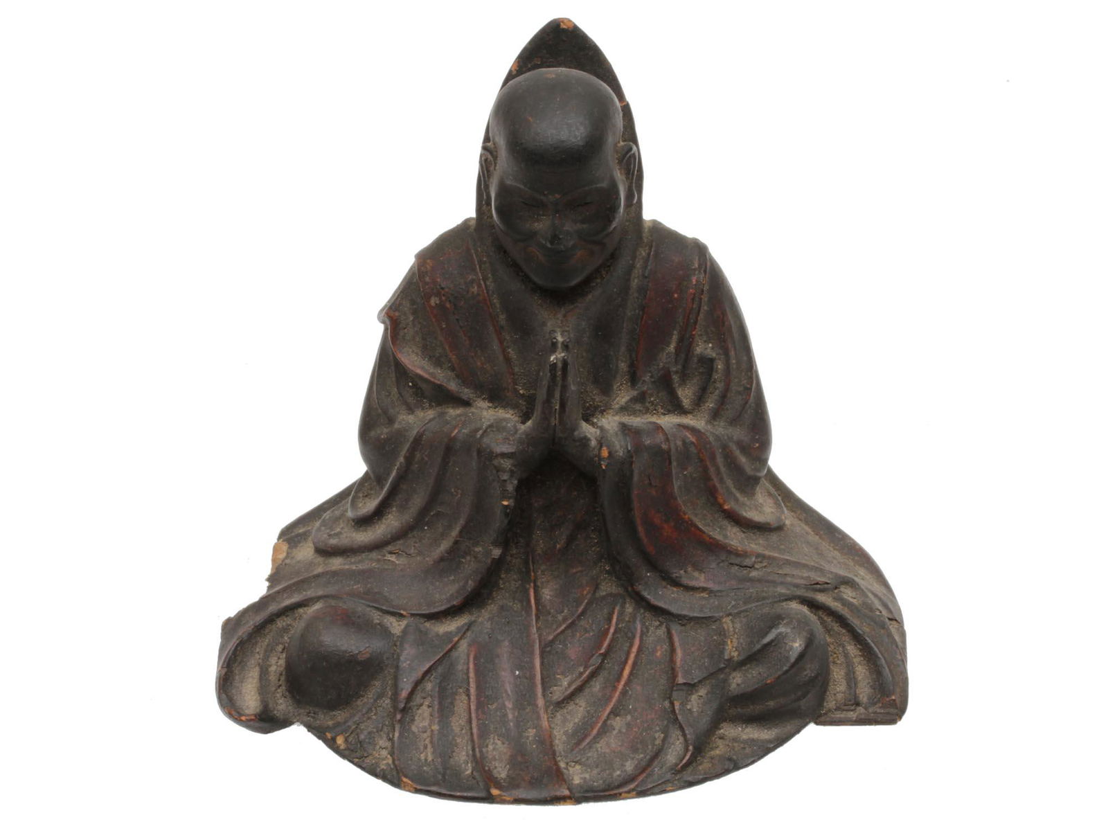 AN ANTIQUE WOODEN BUDDHA FIGURINE (1 of 5)