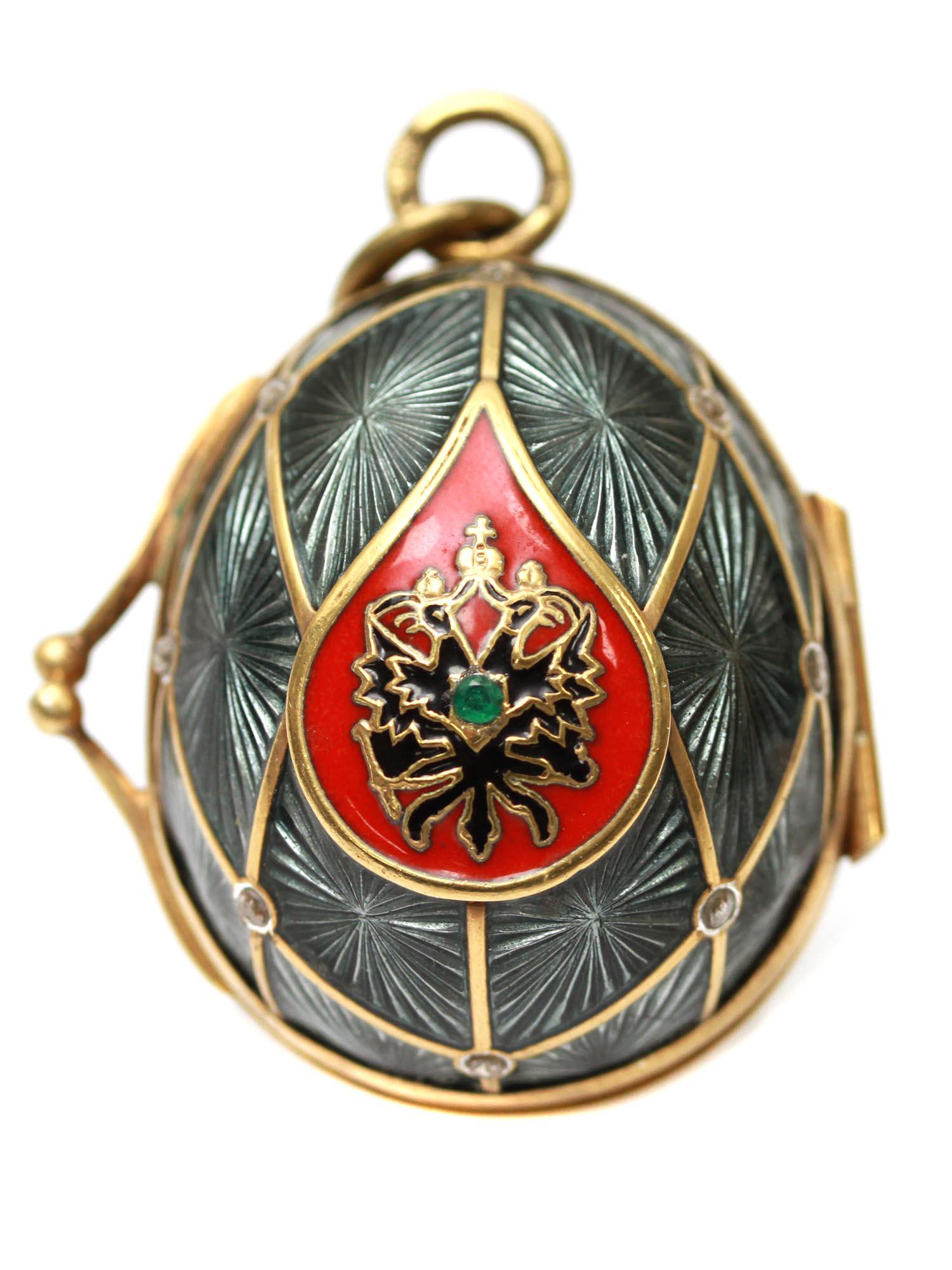 A RUSSIAN EGG PENDANT GILT SILVER ENAMEL DIAMONDS (1 of 8)