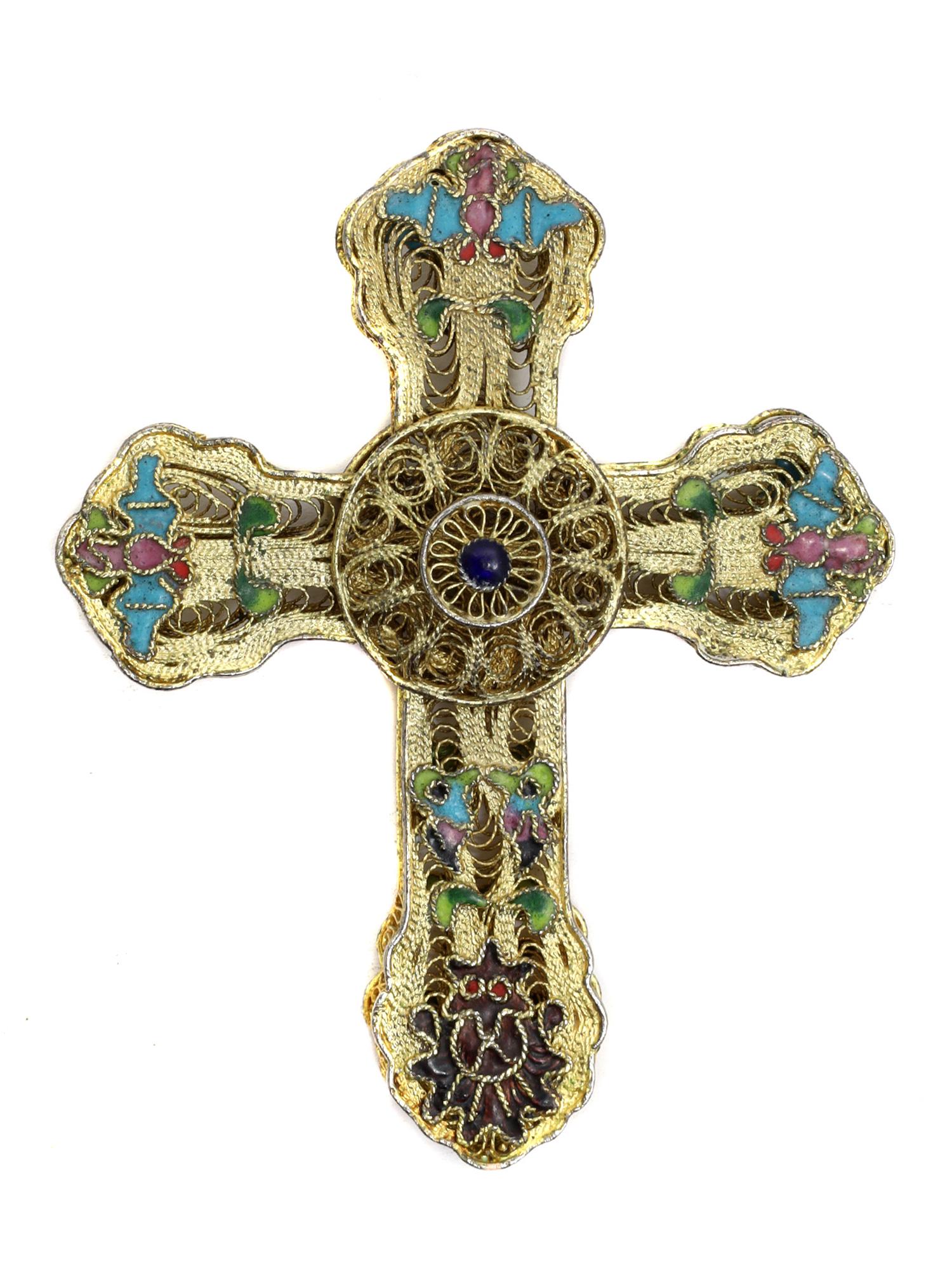 A RUSSIAN ORTHODOX GILT-SILVER FILIGREE CROSS (1 of 3)