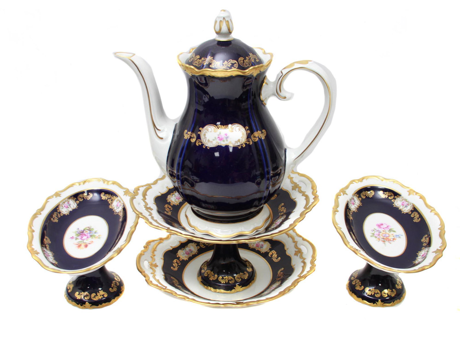 VINTAGE SET GERMAN ECHT KOBALT PORCELAIN 5 PIECES (1 of 15)