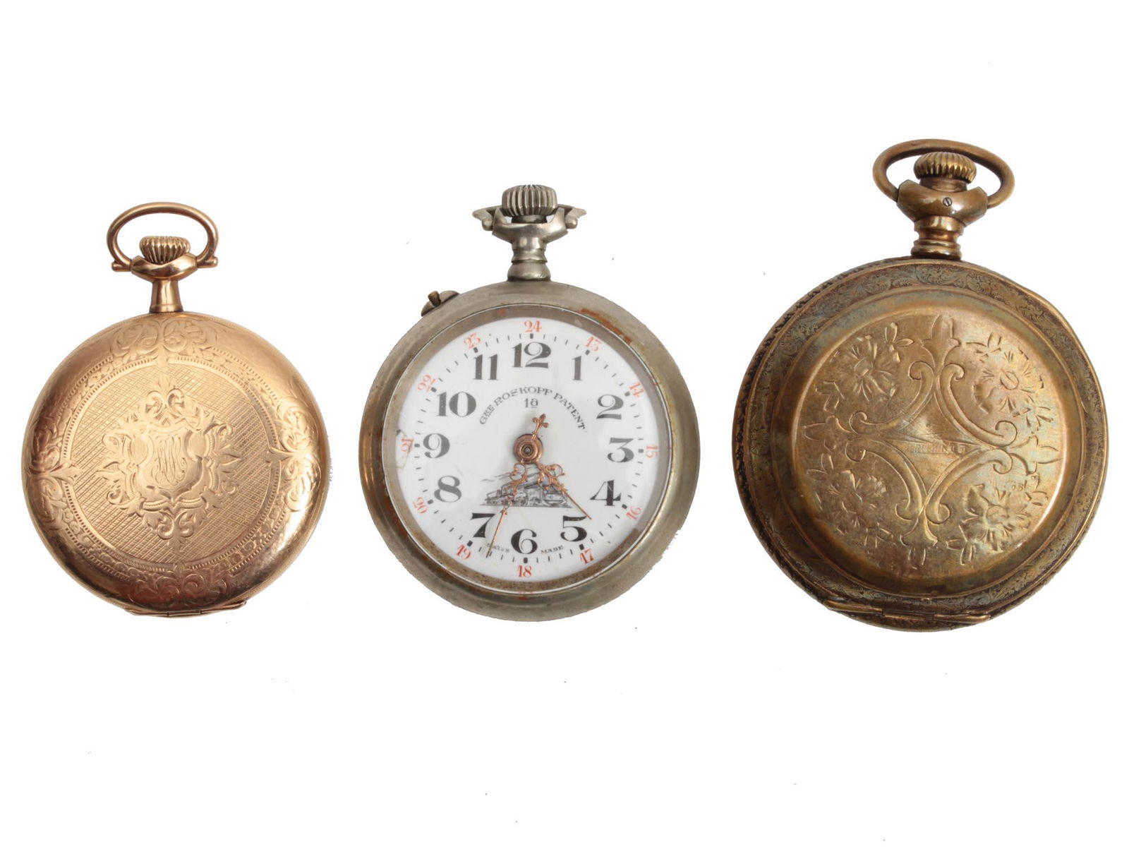 A SET OF THREE ANTIQUE POCKET WATCHES (1 of 9)