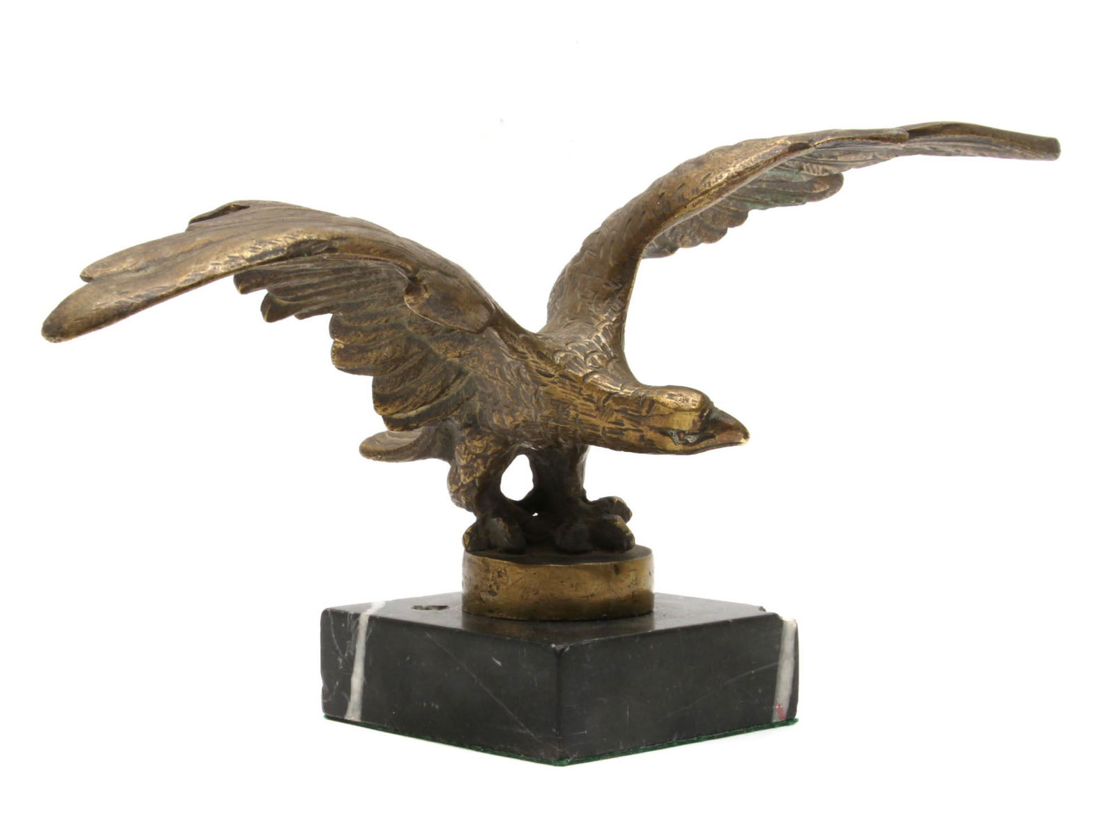 AN ANTIQUE BRONZE FLYING EAGLE FIGURINE ON BASE (1 of 4)