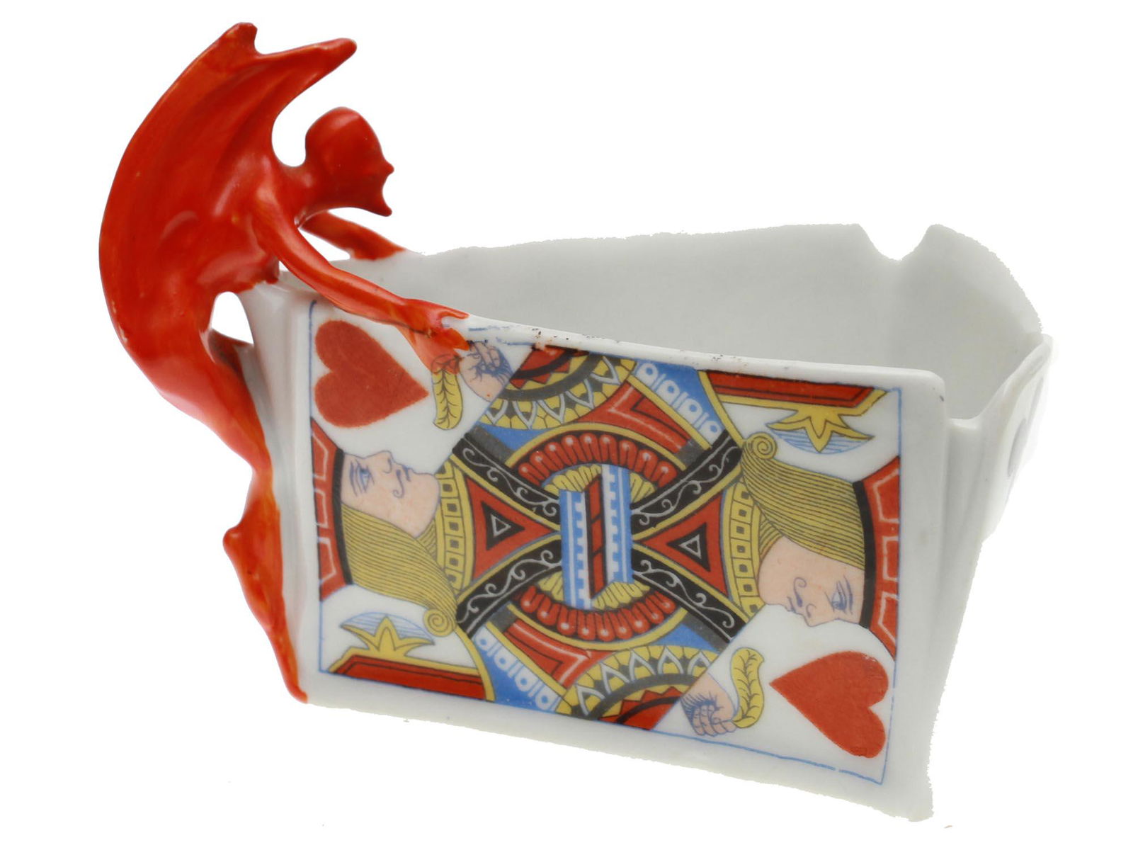 A ROYAL BAYREUTH PORCELAIN DEVIL AND CARDS ASHTRAY (1 of 5)