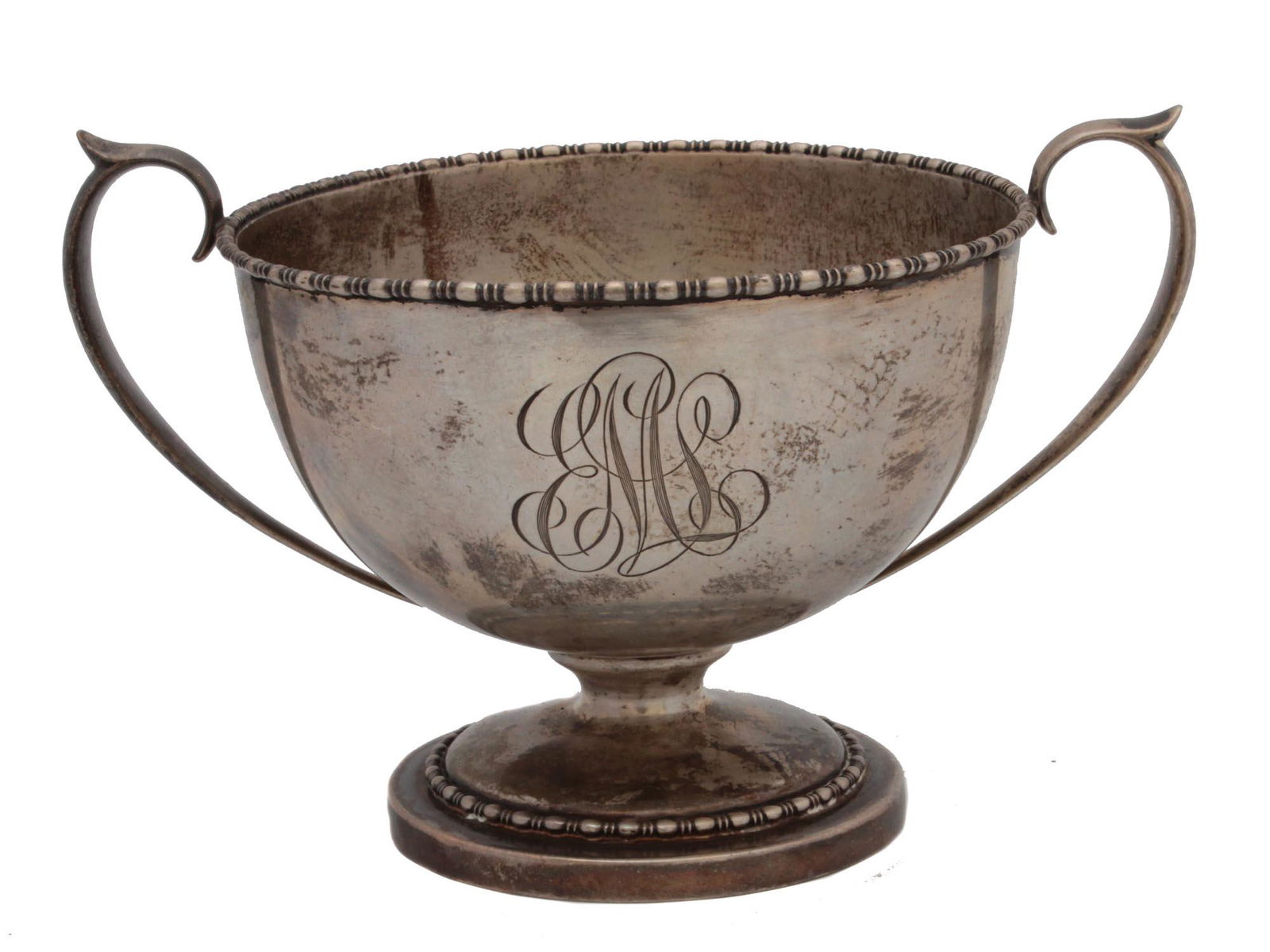 AN ANTIQUE TWO HANDLED SILVER BOWL (1 of 4)