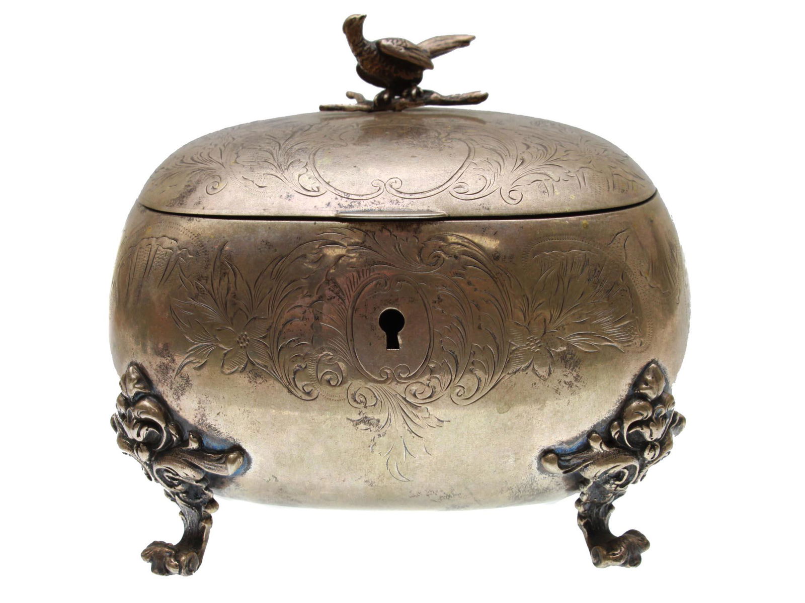 ANTIQUE JUDAICA ETROG SILVER BOX W BIRD FIGURINE (1 of 5)