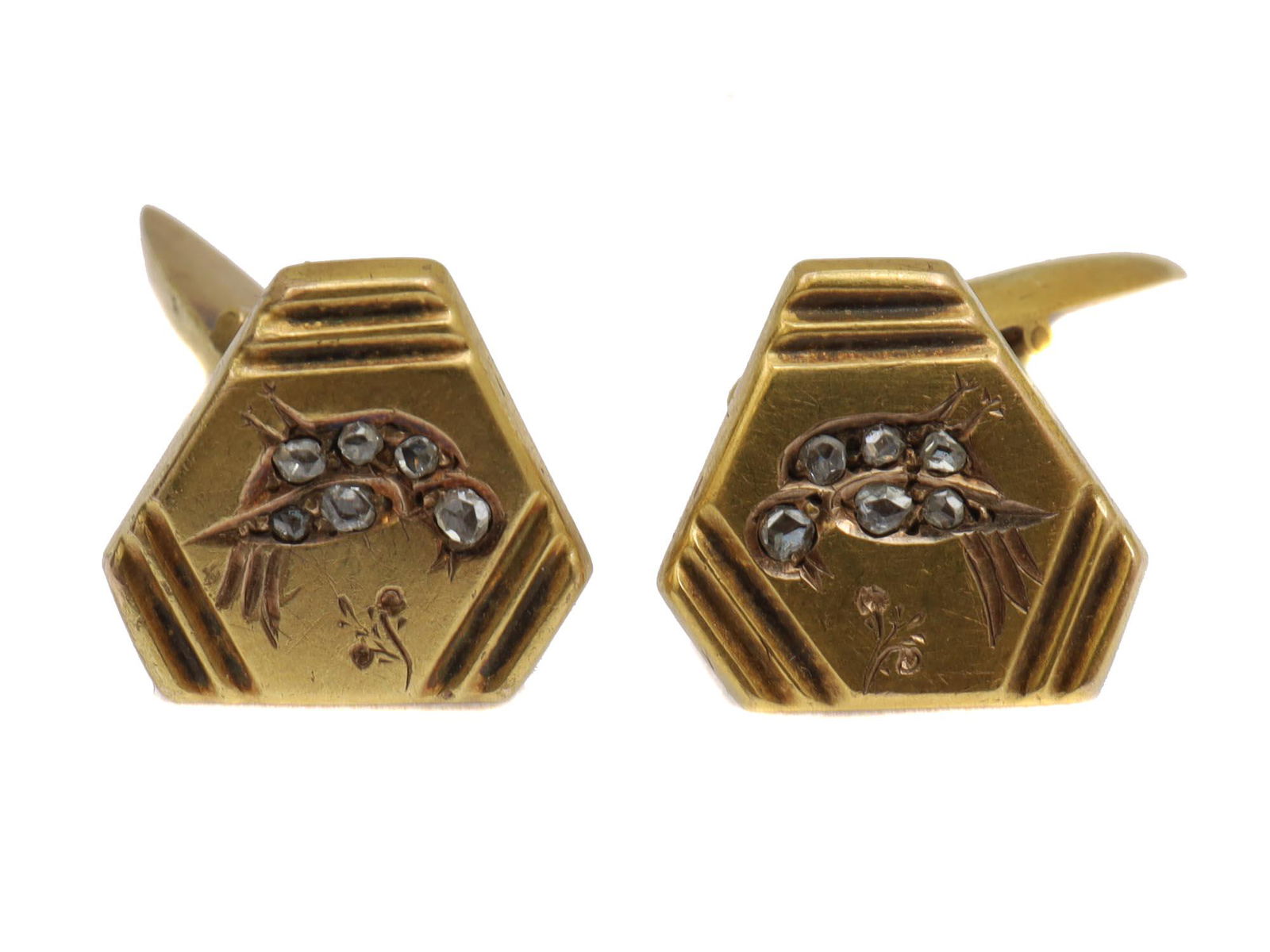 AN ANTIQUE RUSSIAN GOLD & DIAMND PAIR OF CUFFLINKS (1 of 4)