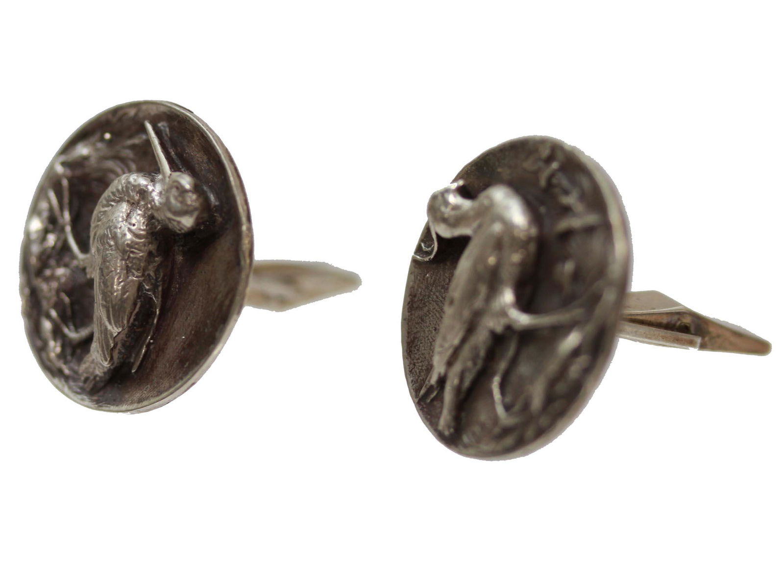 A STERLING SILVER CUFFLINKS WITH BIRDS (1 of 5)