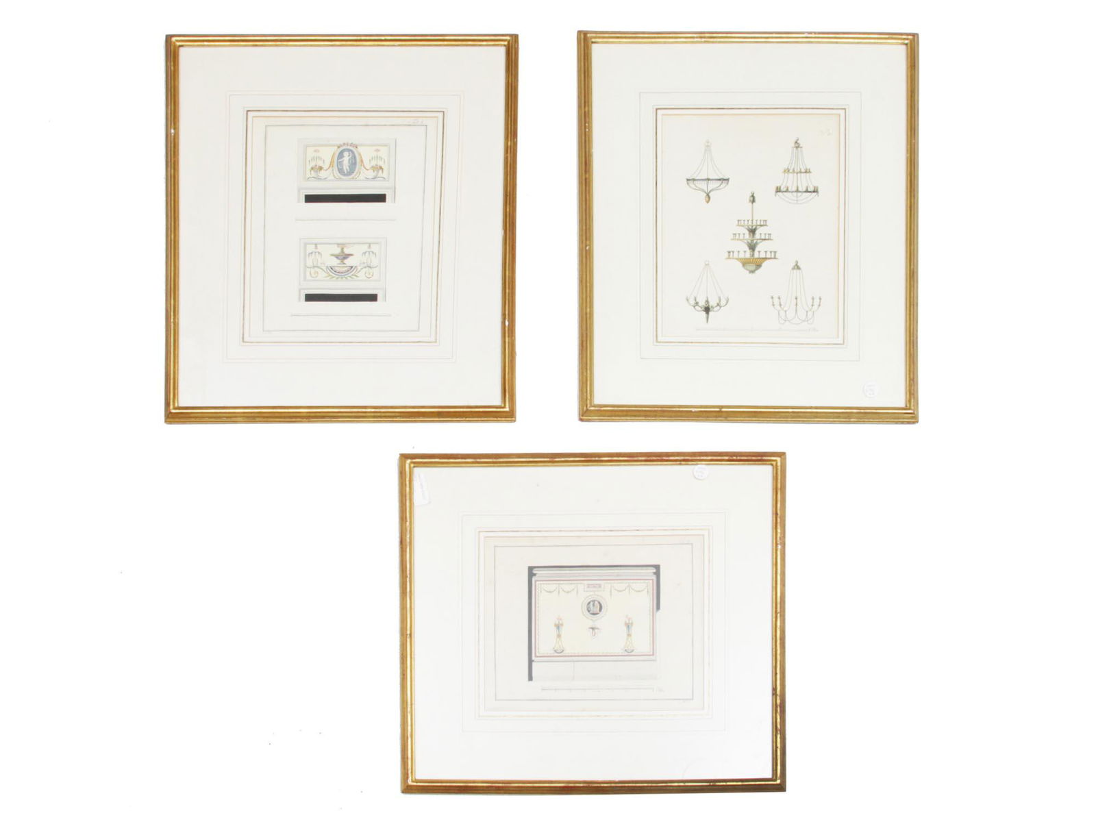 SET THREE HAND COLORED ENGRAVINGS PAPER FURNITURE (1 of 8)