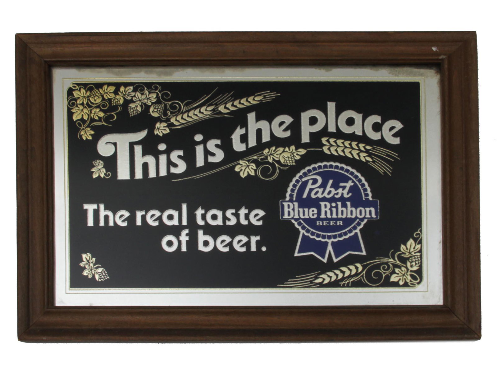 A VINTAGE ADVERTISING SIGN PABST BLUE RIBBON BEER: A vintage American Advertising sign Pabst Blue Ribbon Beer ( an American light beer sold by the Pabst Brewing Company, founded in Milwaukee, Wisconsin in 1844 and currently based in Los Angeles) with 