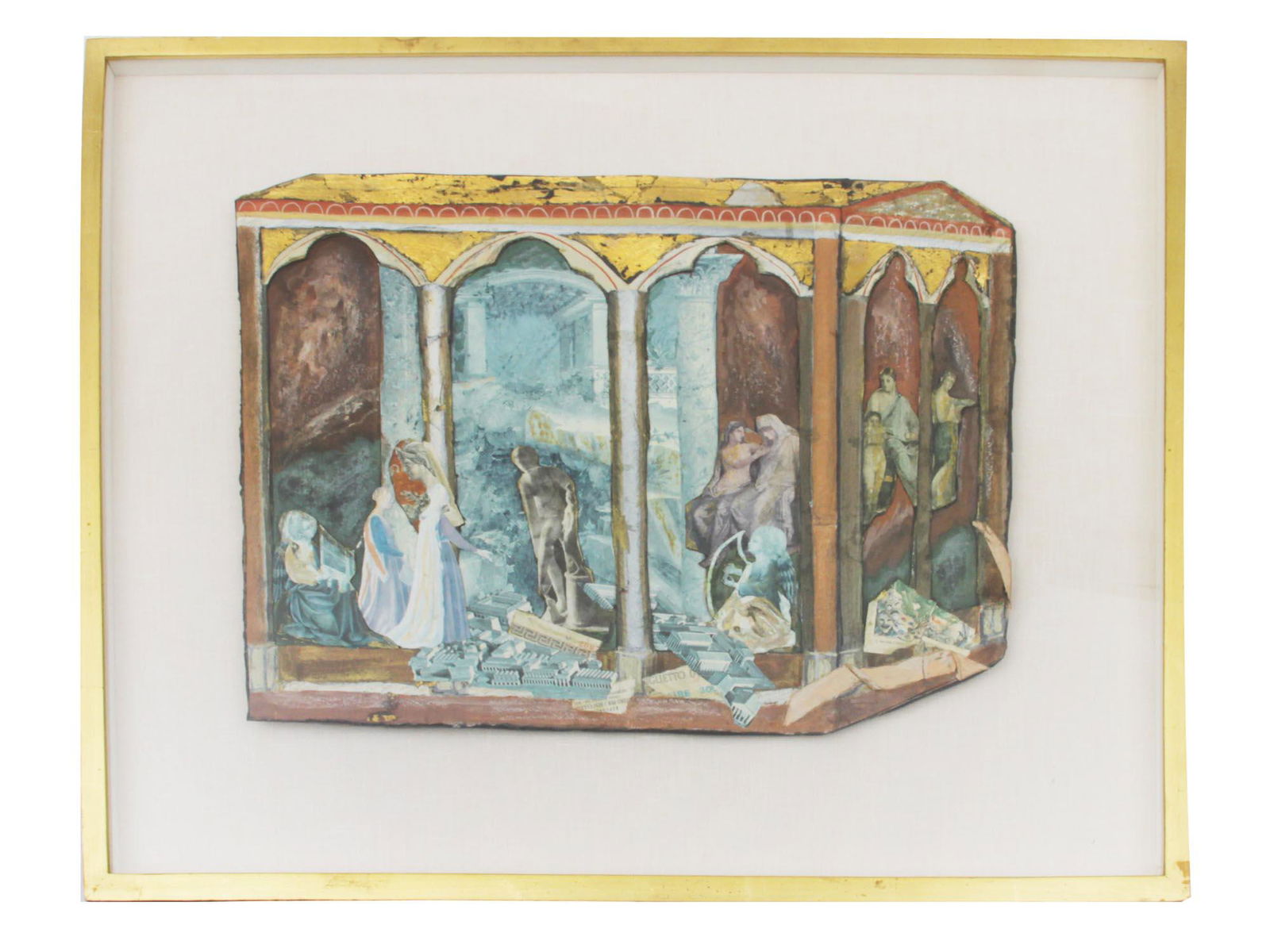 A MIXED MEDIA PAINTING ON PAPER ANTIQUE SCENE (1 of 4)