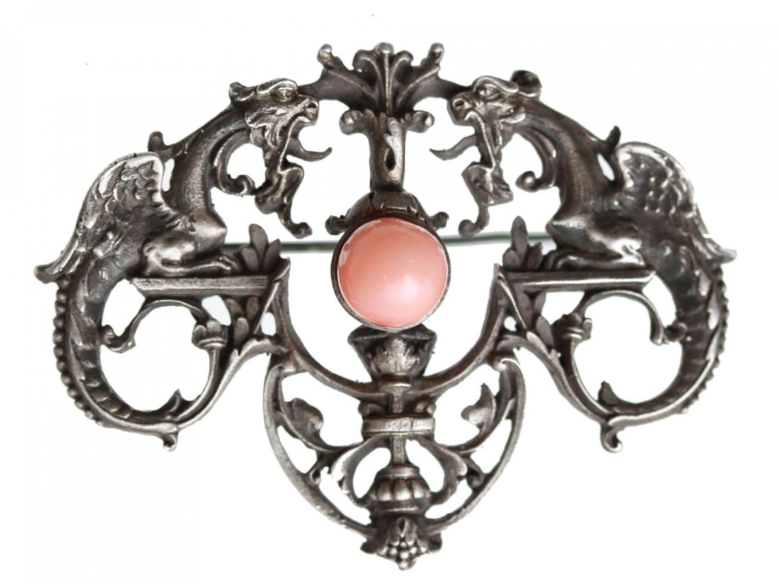 A RUSSIAN SILVER BROOCH WITH PINK CORAL (1 of 4)