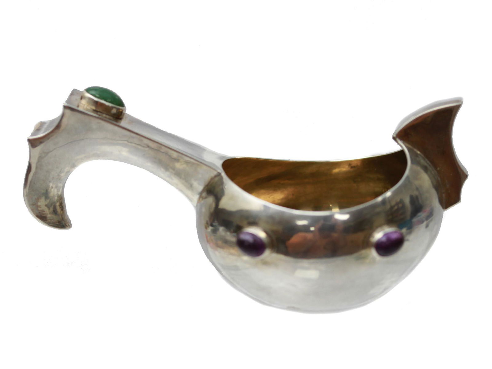 A RUSSIAN GILT SILVER  KOVSH WITH NATURAL STONES (1 of 6)