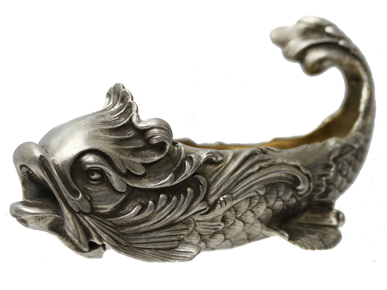 A RUSSIAN SILVER CAVIAR BOWL IN A FISH SHAPE (1 of 8)