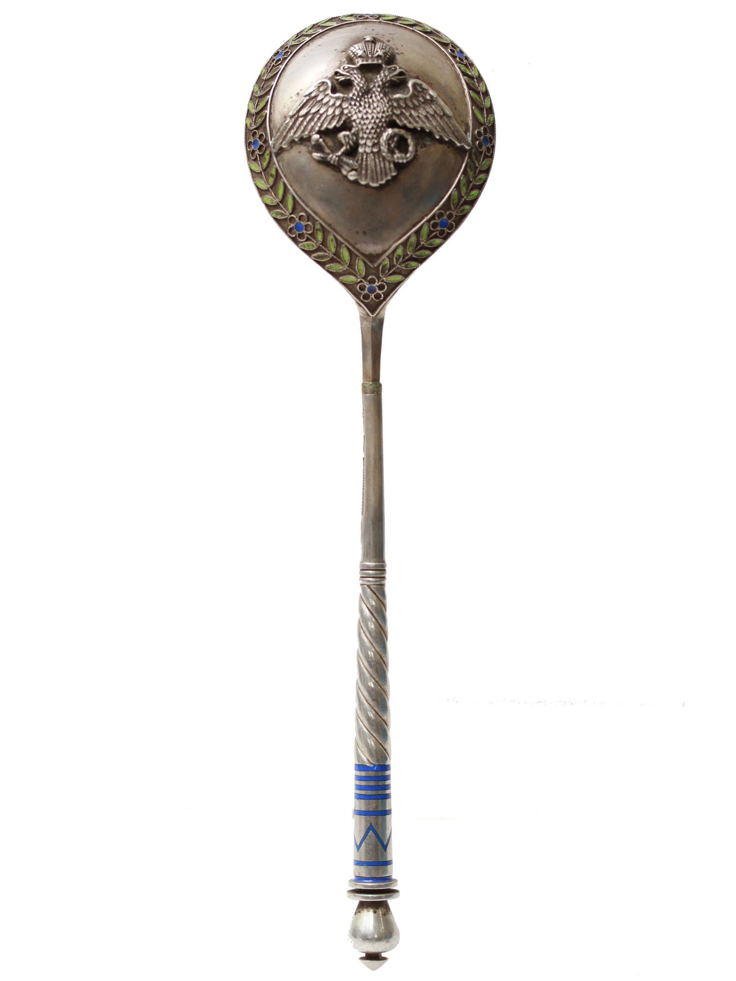 A RUSSIAN SILVER ENAMEL EAGLE SERVING SPOON 1896 (1 of 9)