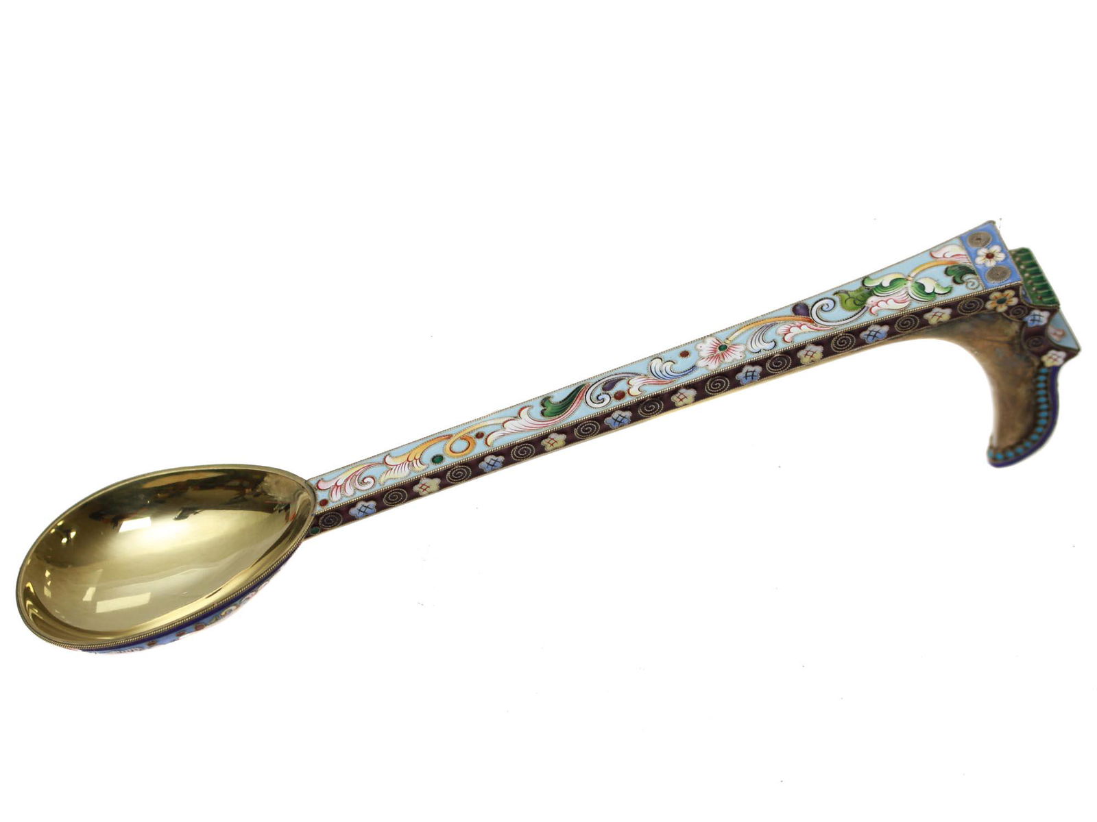 A RUSSIAN SILVER ENAMELED SERVING SPOON KOVSH (1 of 9)