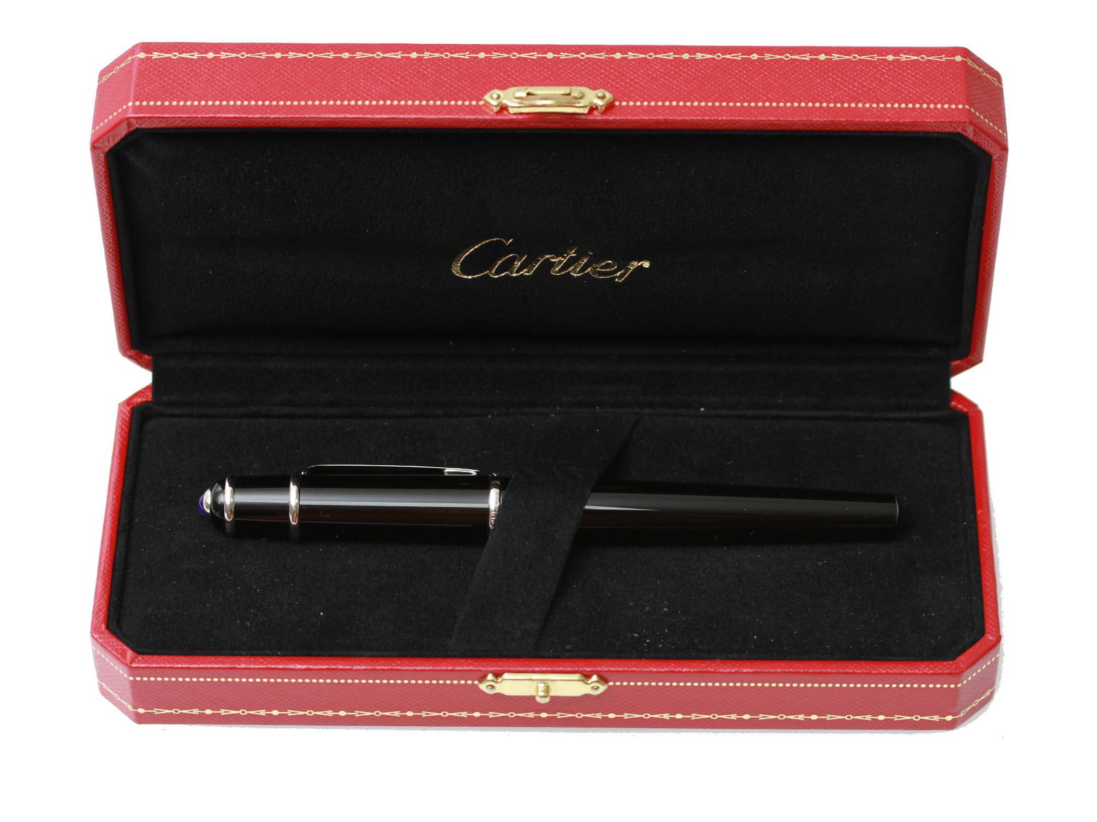 CARTIER DIABLO BLACK ROLLER BALL PEN W SAPPHIRE (1 of 9)