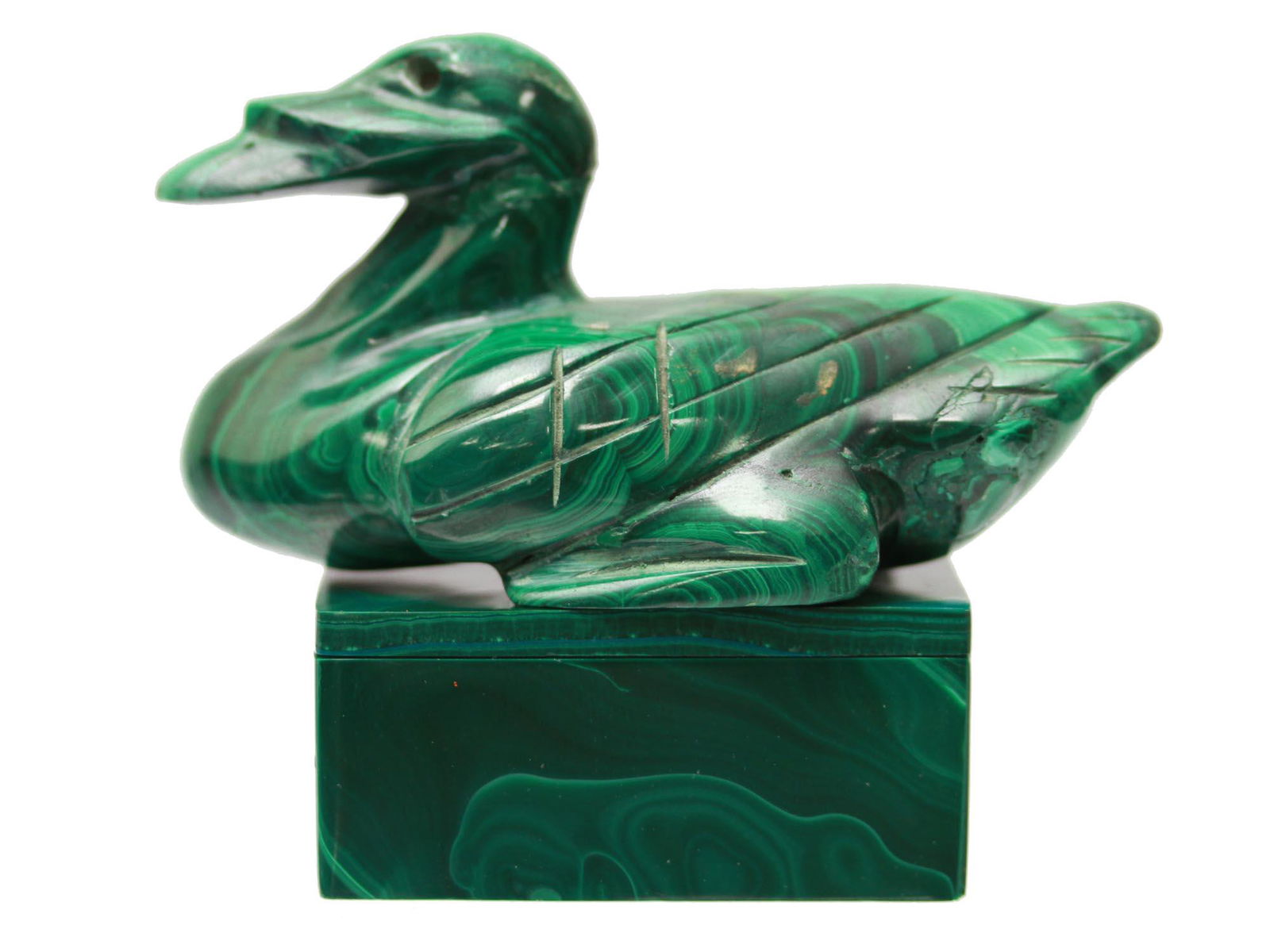 RUSSIAN MALACHITE HANDCARVED DUCK FIGURINE ON BOX (1 of 7)