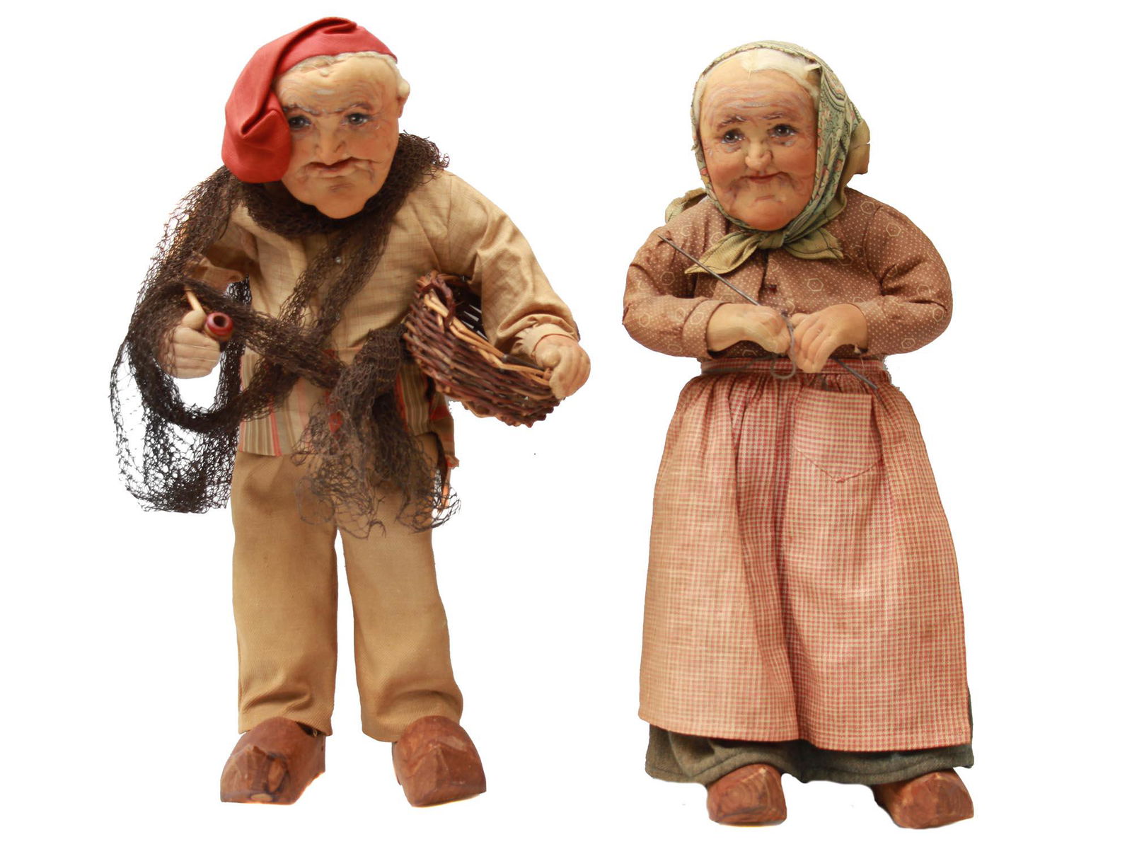 A PAIR OF ANTIQUE ITALIAN FOLK ART HANDMADE DOLLS (1 of 6)