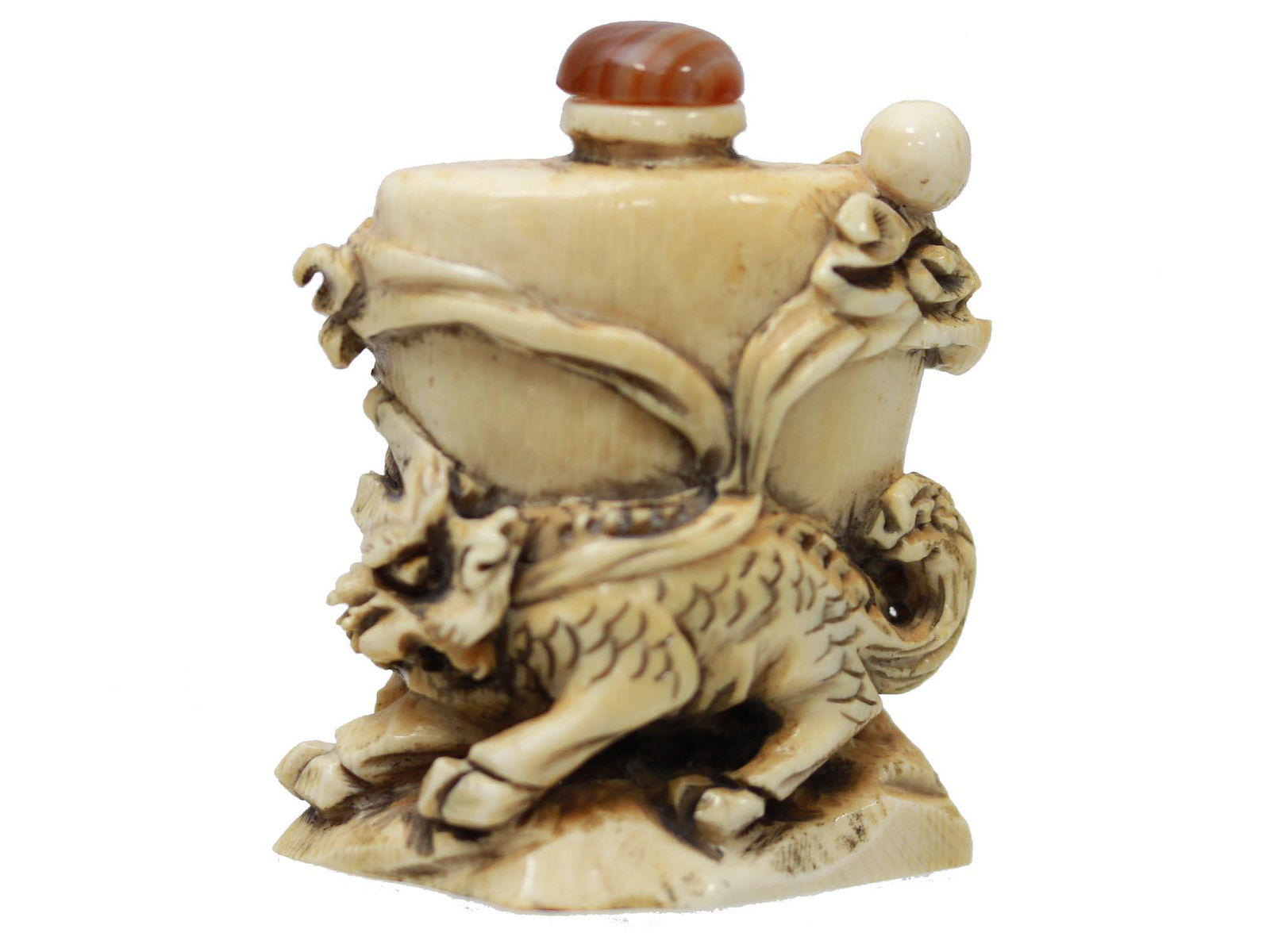 ANTIQUE CHINESE HANDCARVED SNUFF BOTTLE AGATE TOP (1 of 8)