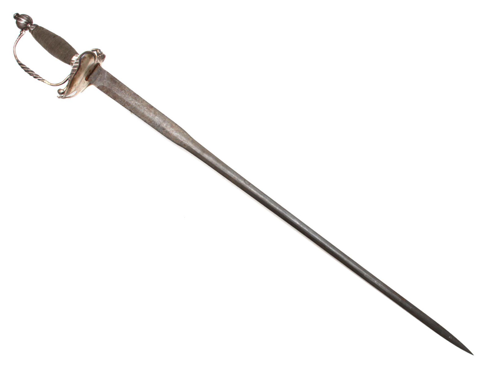 AN ANTIQUE ENGLISH SILVER OFFICER'S SWORD 18TH C. (1 of 7)