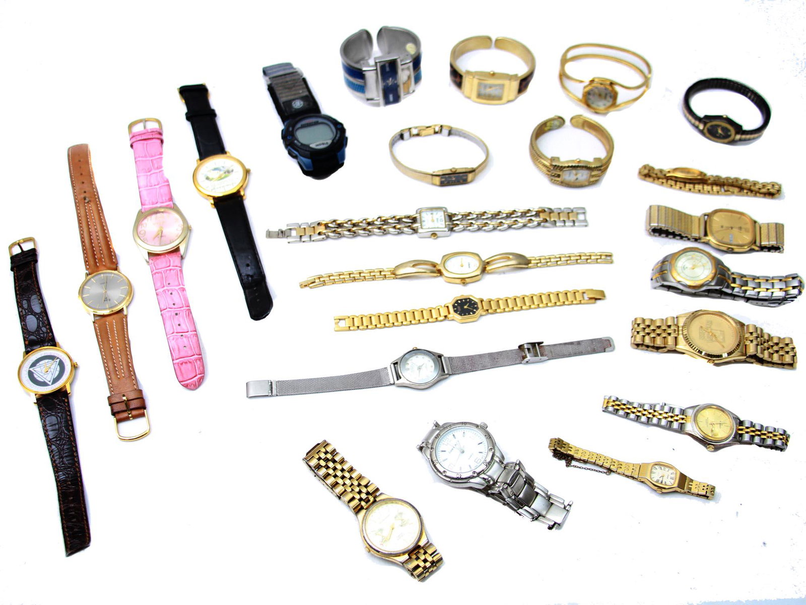 A LOT OF 23 VINTAGE AND MODERN WRISTWATCHES: A lot of varied wristwatches, mostly ladies. The lot includes various models, partly with hard metal straps, partly with soft leather or leather imitation straps. Dimensions: N/A