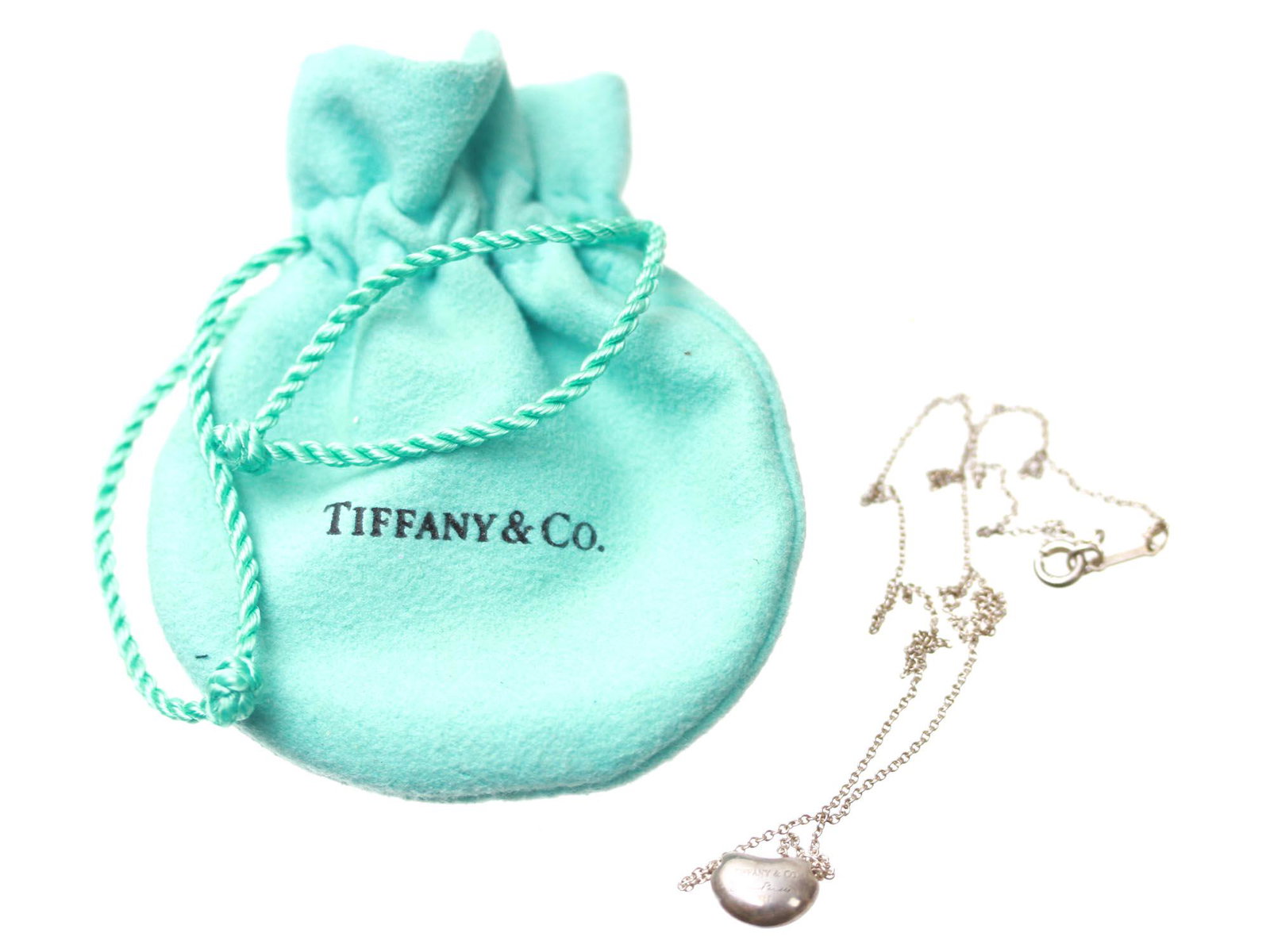 A TIFFANY & CO SILVER BEAN NECKLACE PENDANT (1 of 5)